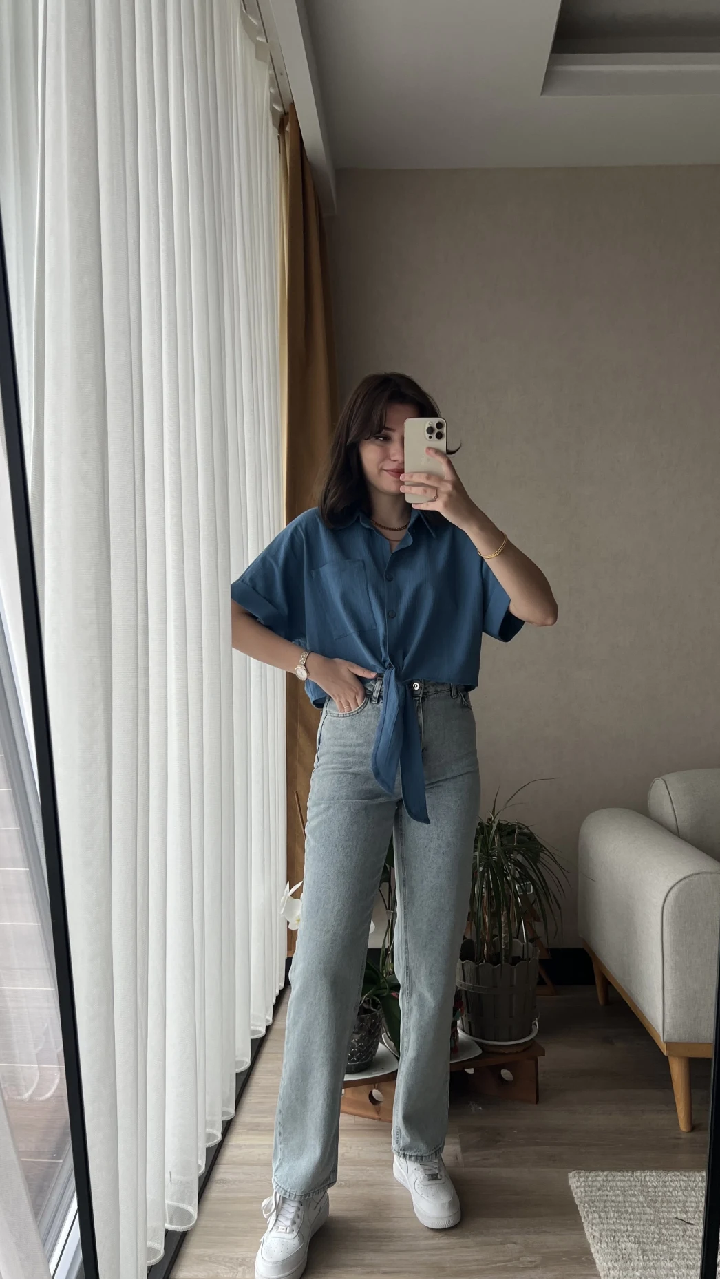 Jennefer Mavi Bağlamalı Gömlek