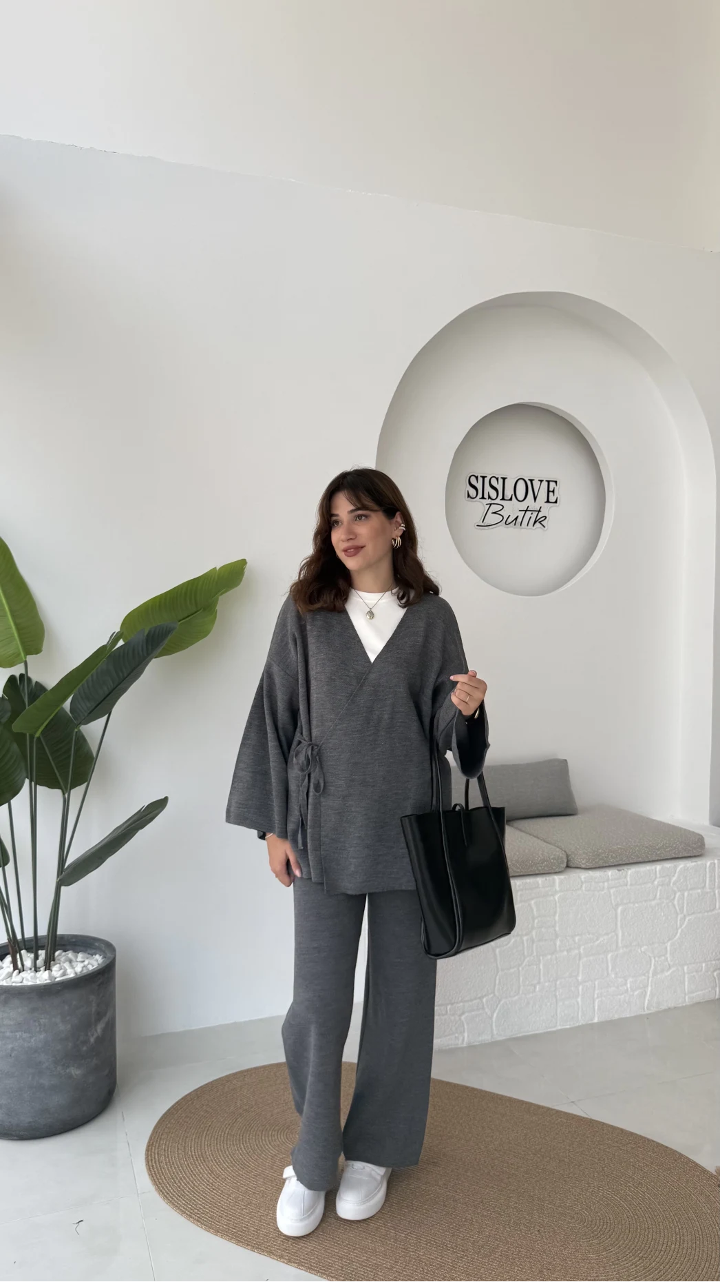 Jenny Bağlamalı Triko Takım - Antrasit - Kod: 7206