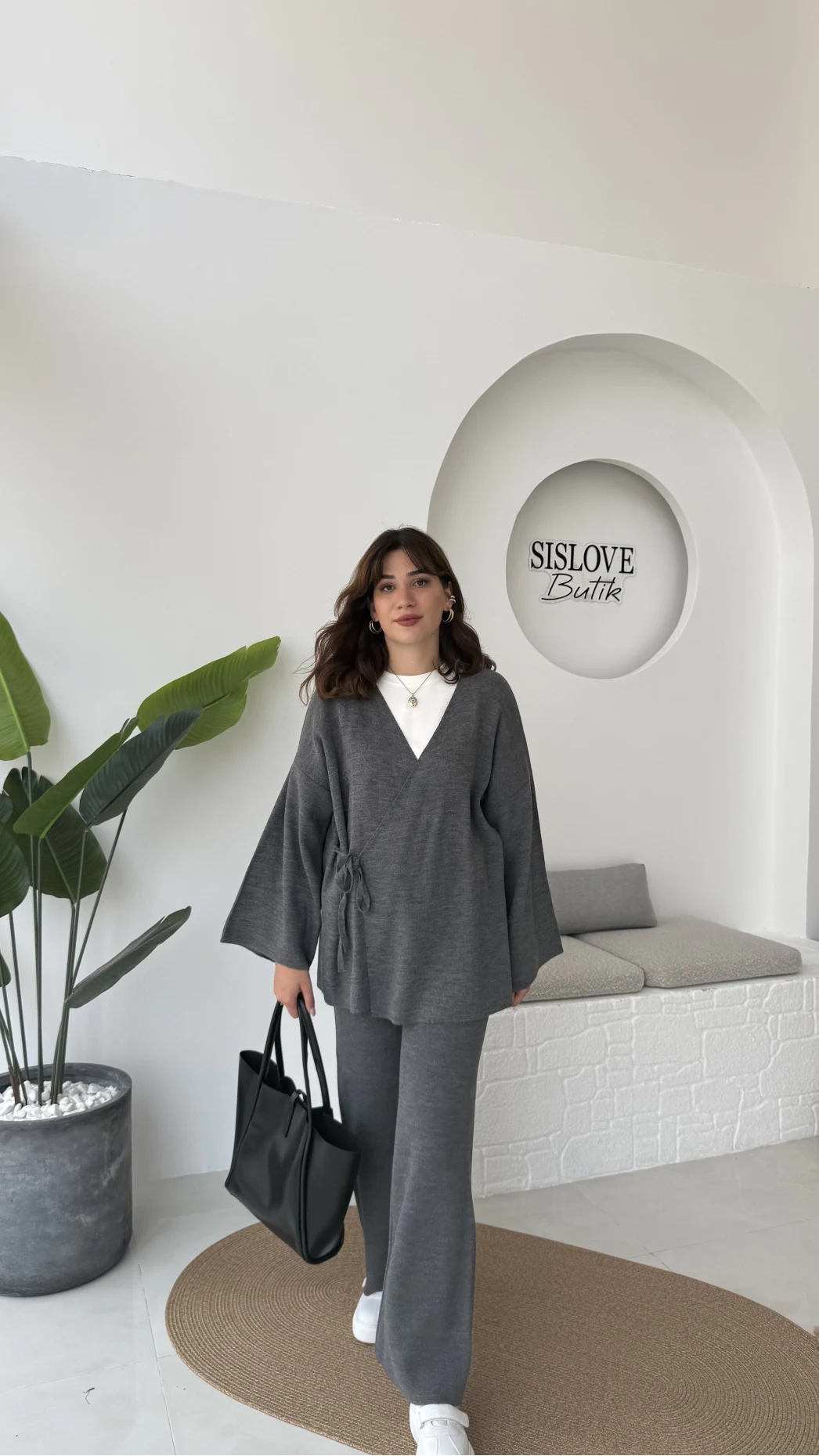 Jenny Bağlamalı Triko Takım - Antrasit - Kod: 7206