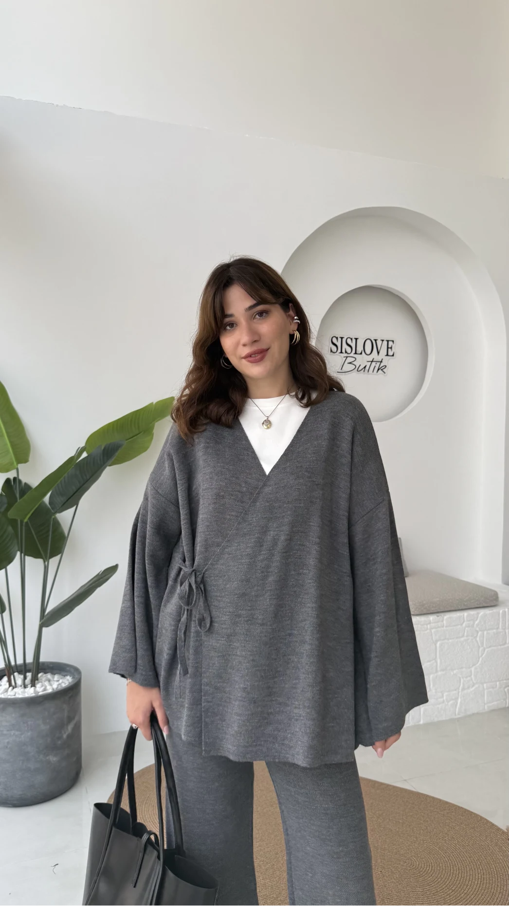 Jenny Bağlamalı Triko Takım - Antrasit - Kod: 7206