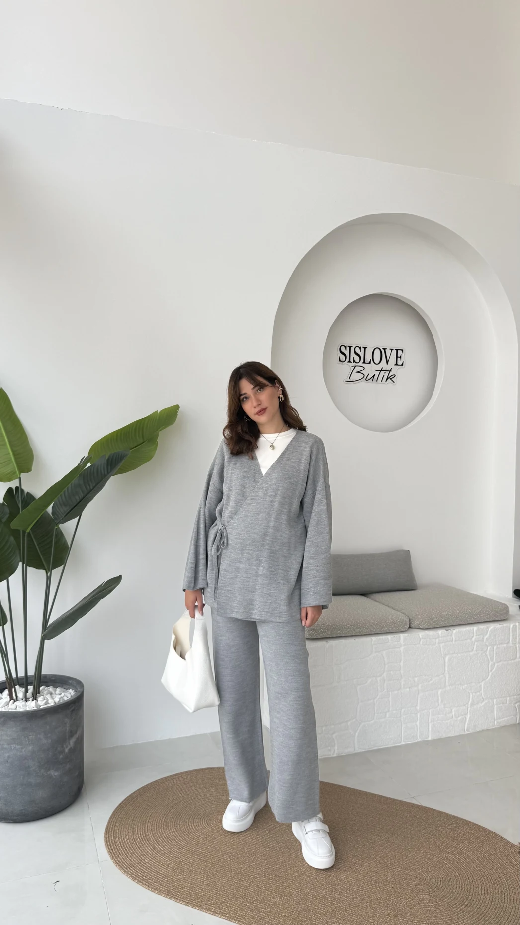 Jenny Bağlamalı Triko Takım - Gri - Kod: 7206