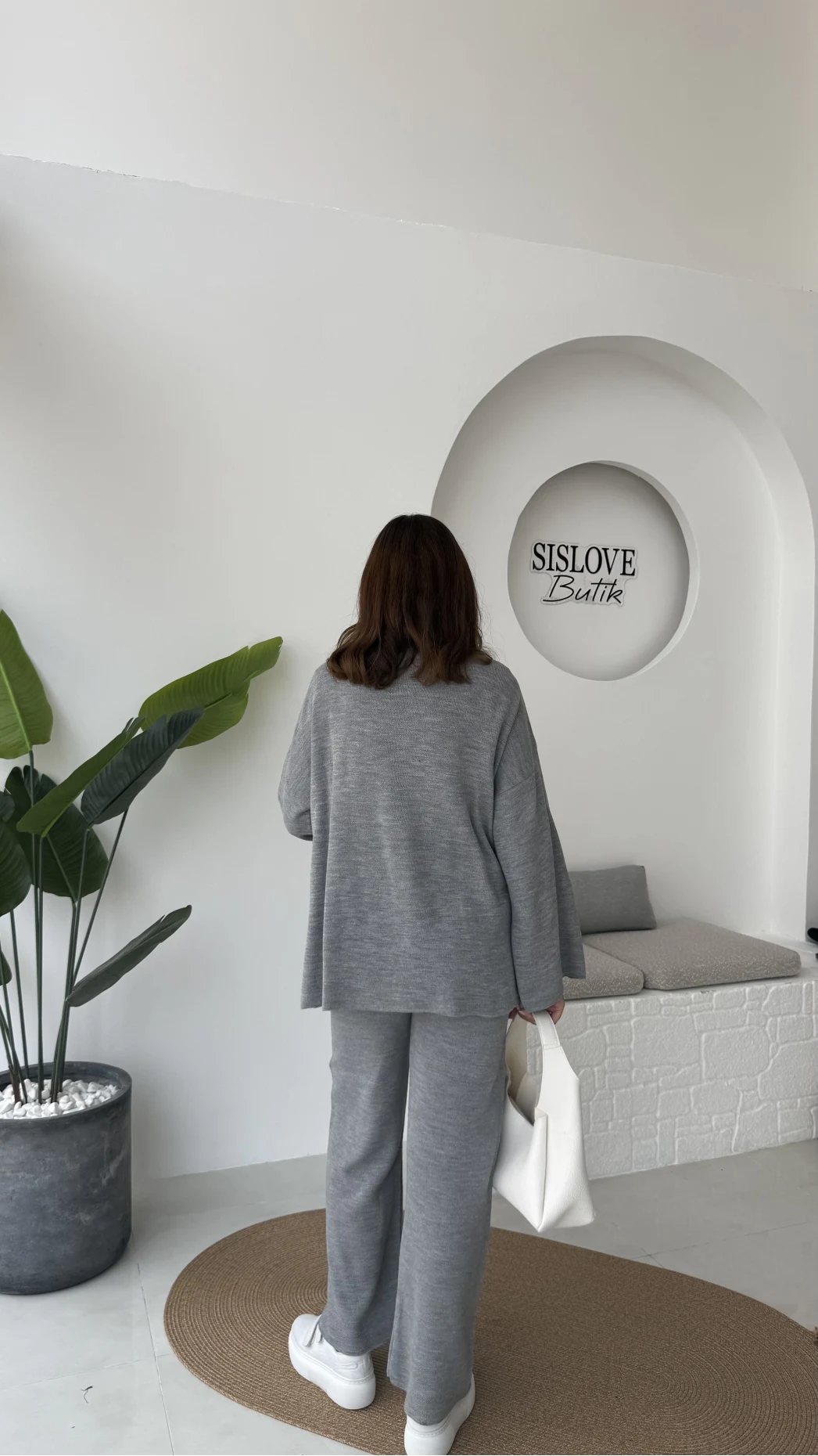 Jenny Bağlamalı Triko Takım - Gri - Kod: 7206