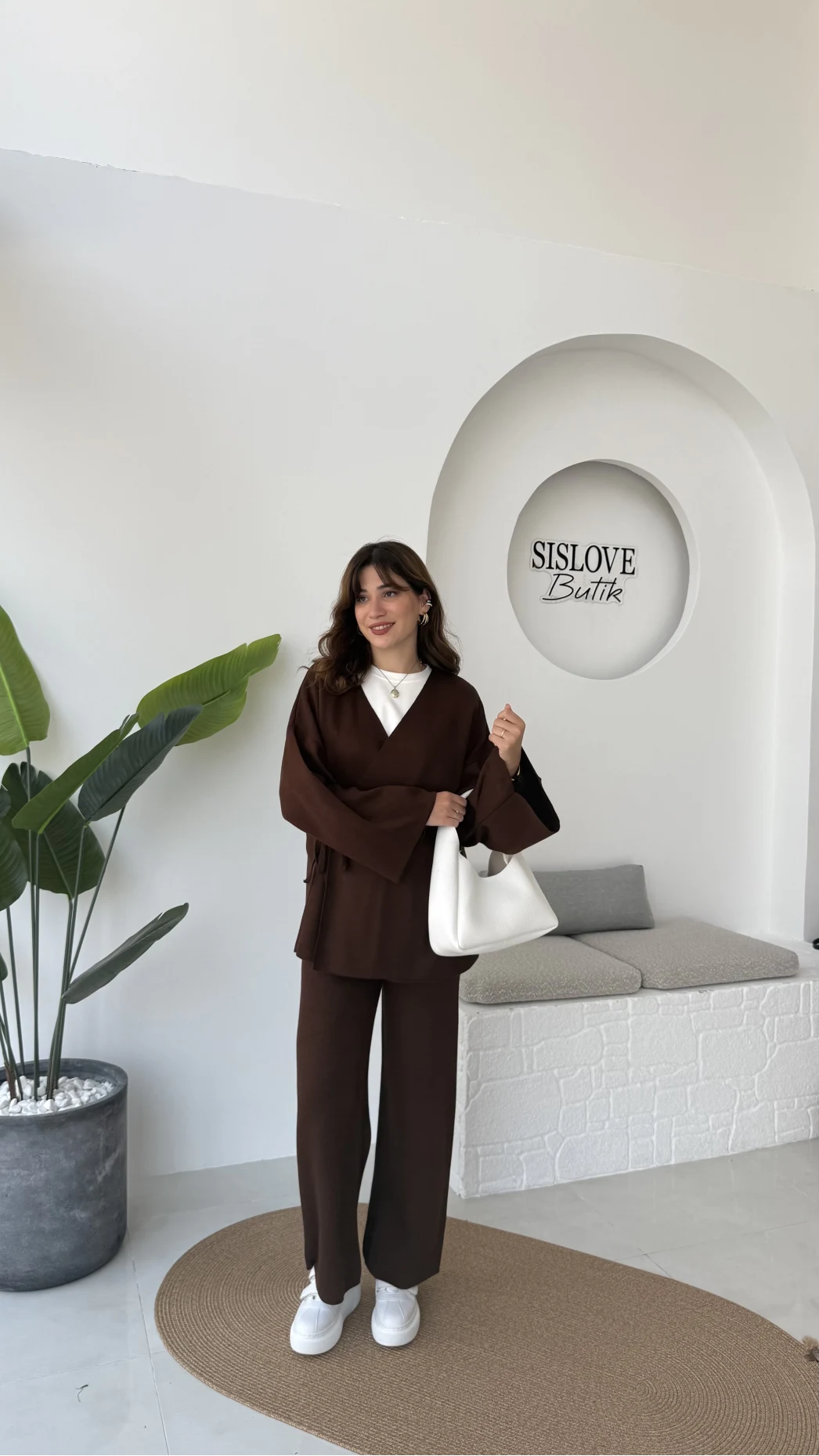 Jenny Bağlamalı Triko Takım - Kahve - Kod: 7206