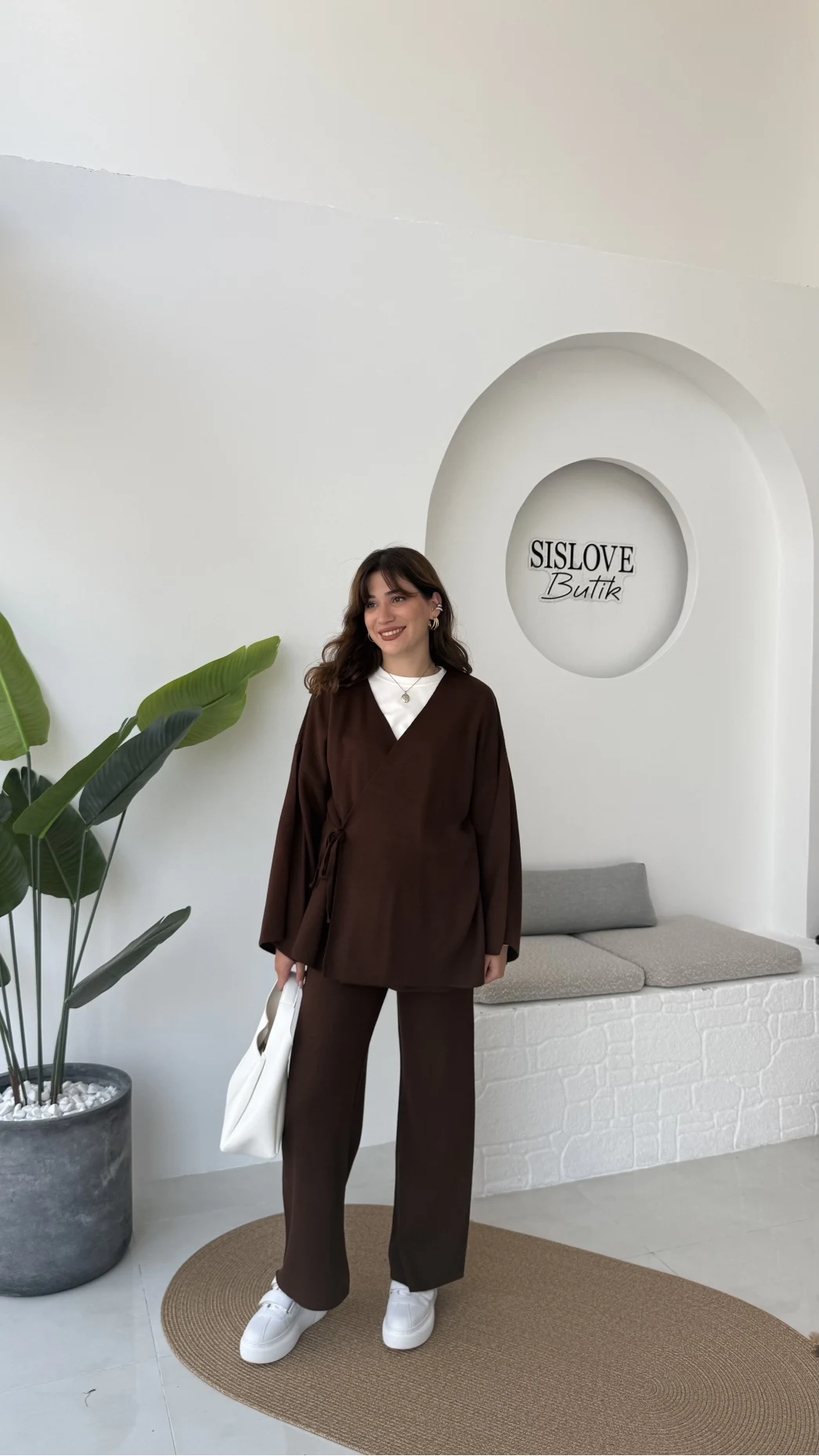 Jenny Bağlamalı Triko Takım - Kahve - Kod: 7206