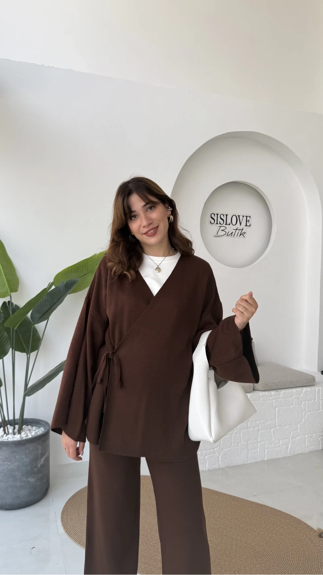 Jenny Bağlamalı Triko Takım - Kahve - Kod: 7206