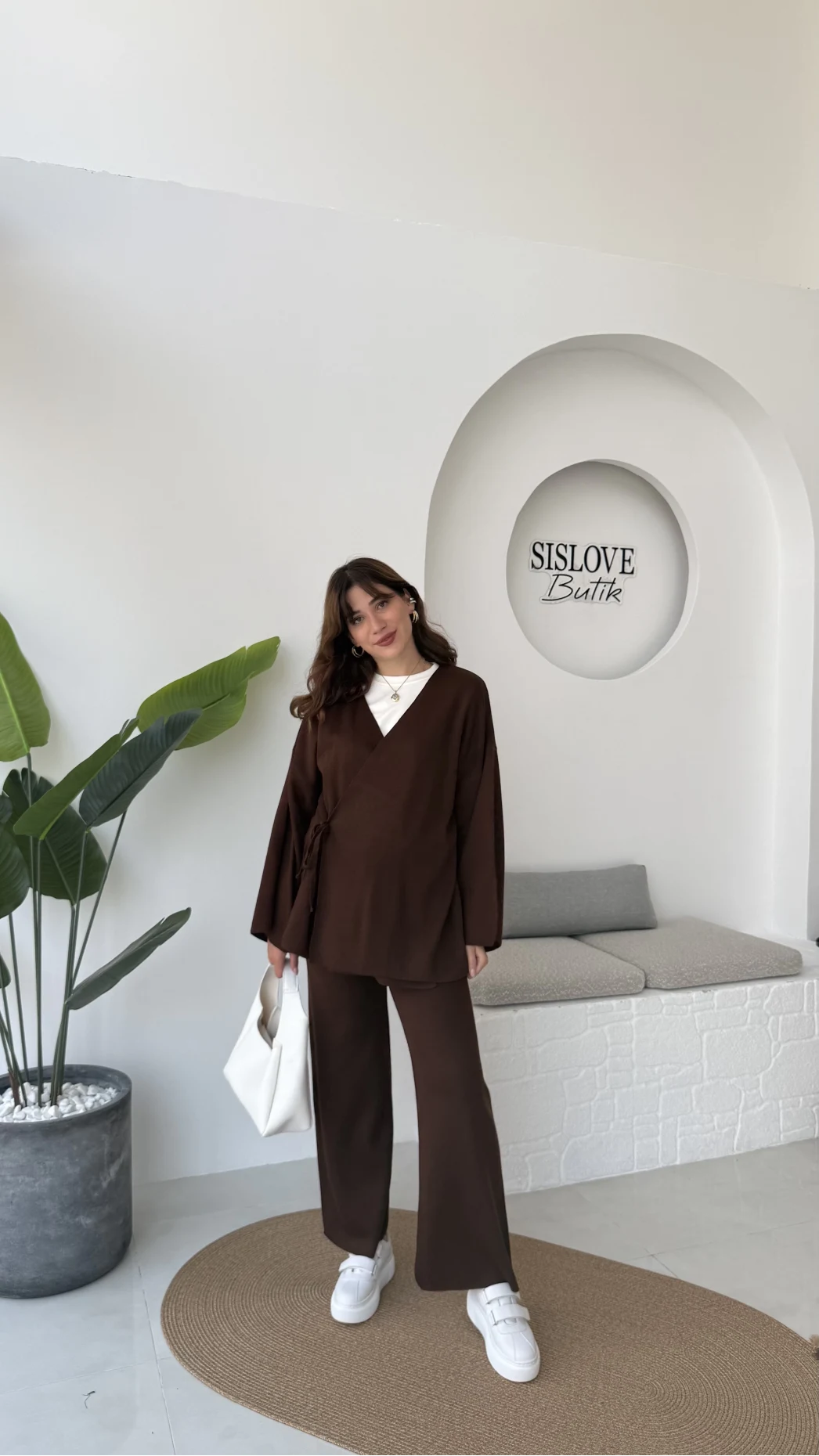 Jenny Bağlamalı Triko Takım - Kahve - Kod: 7206