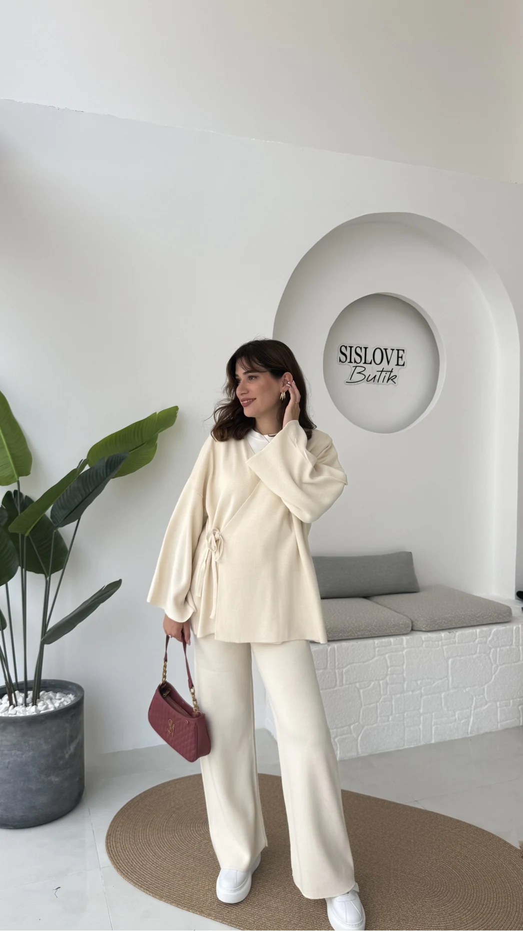 Jenny Bağlamalı Triko Takım - Krem - Kod: 7206