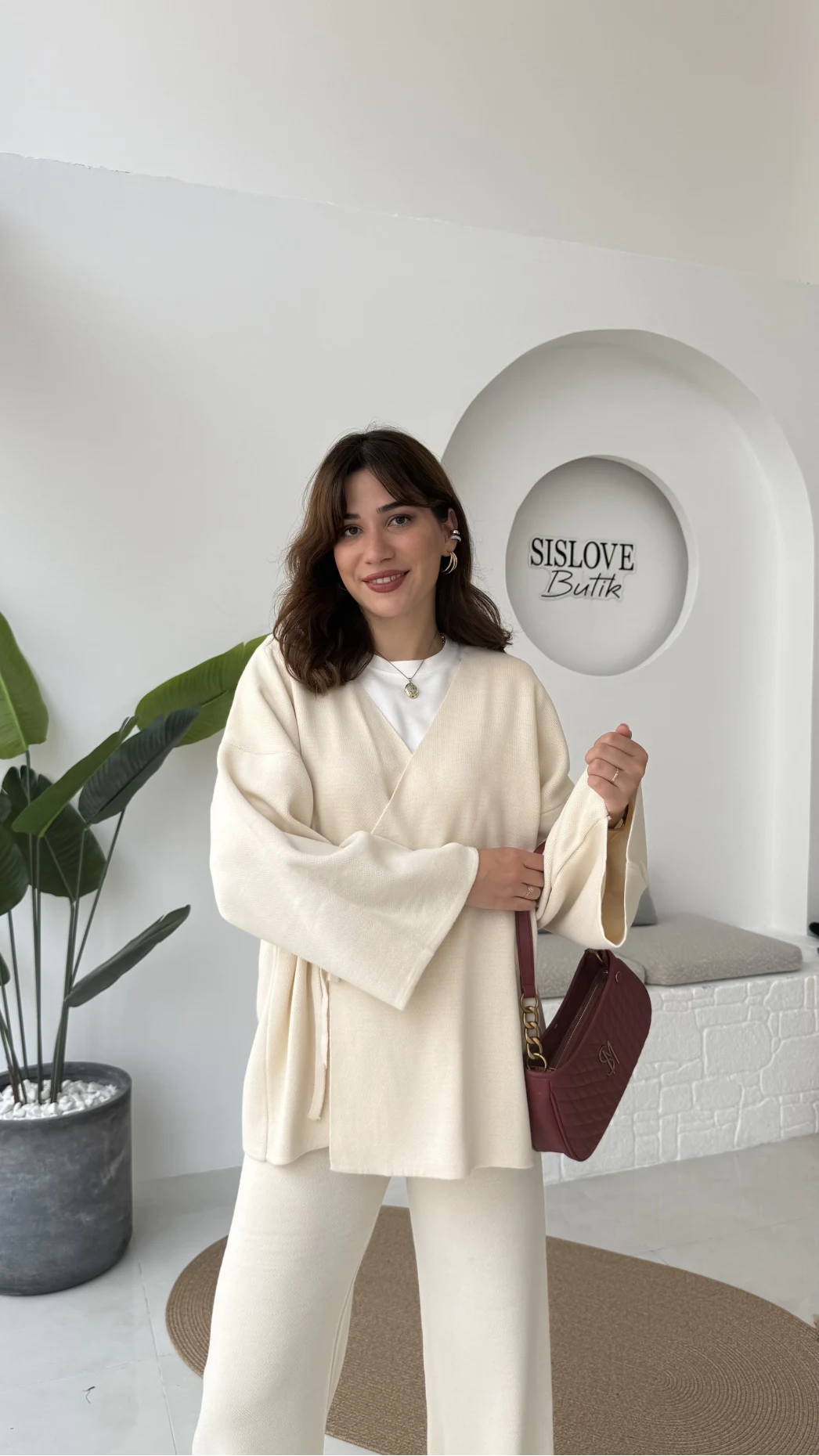 Jenny Bağlamalı Triko Takım - Krem - Kod: 7206