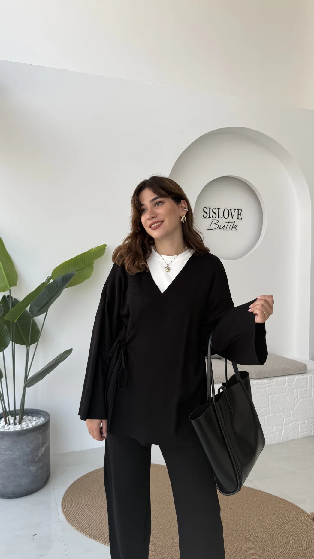 Jenny Bağlamalı Triko Takım - Siyah - Kod: 7206