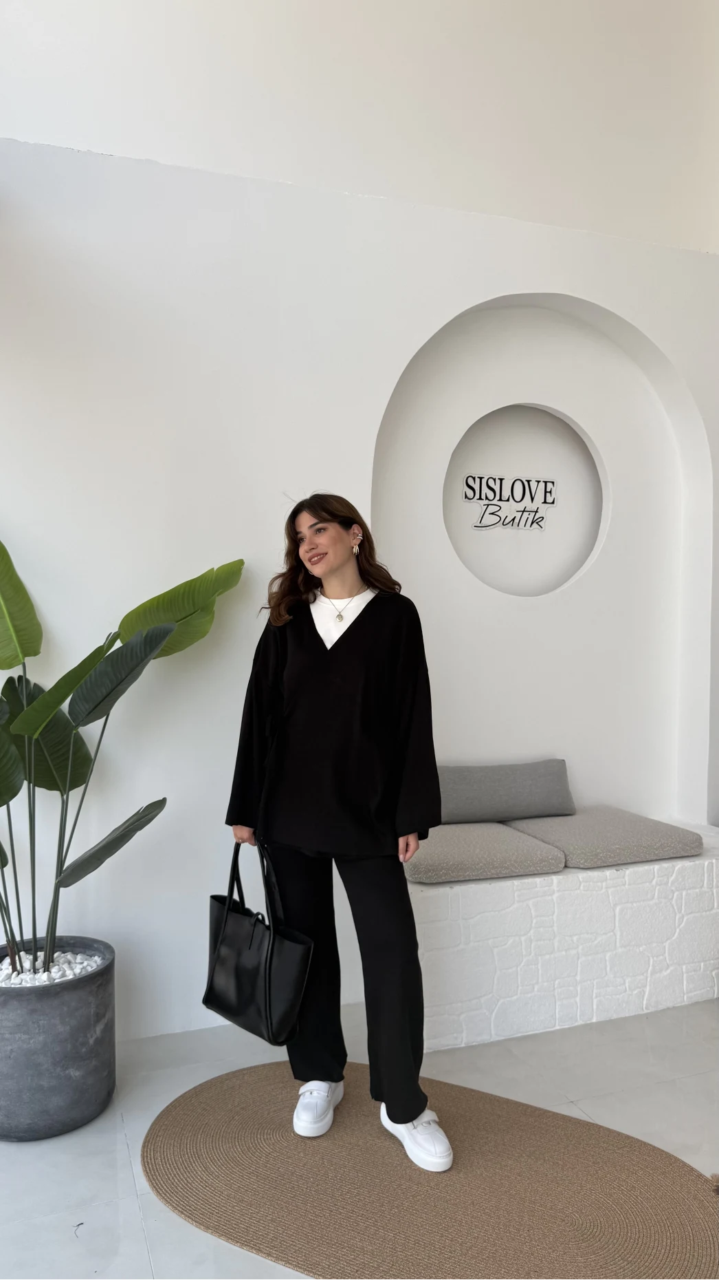 Jenny Bağlamalı Triko Takım - Siyah - Kod: 7206