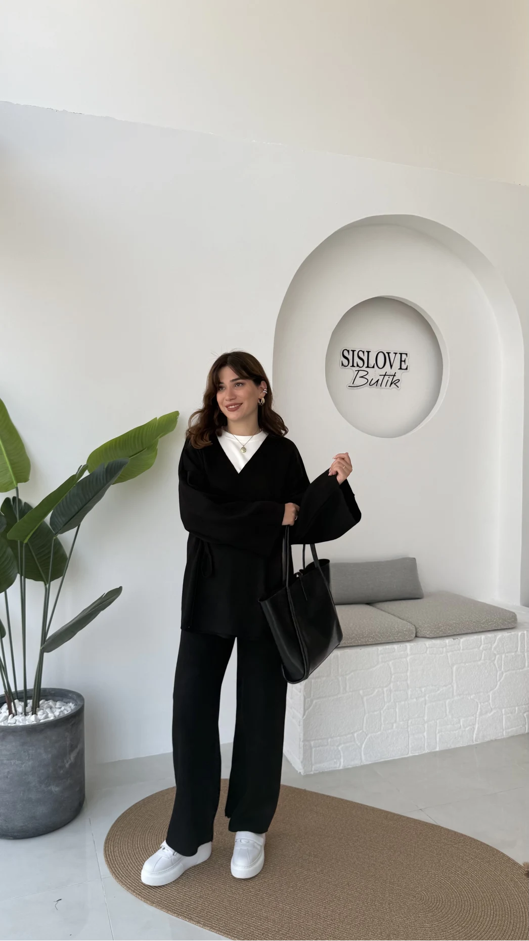 Jenny Bağlamalı Triko Takım - Siyah - Kod: 7206