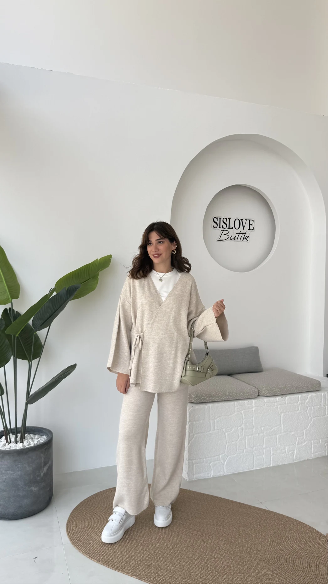 Jenny Bağlamalı Triko Takım - Taş - Kod: 7206