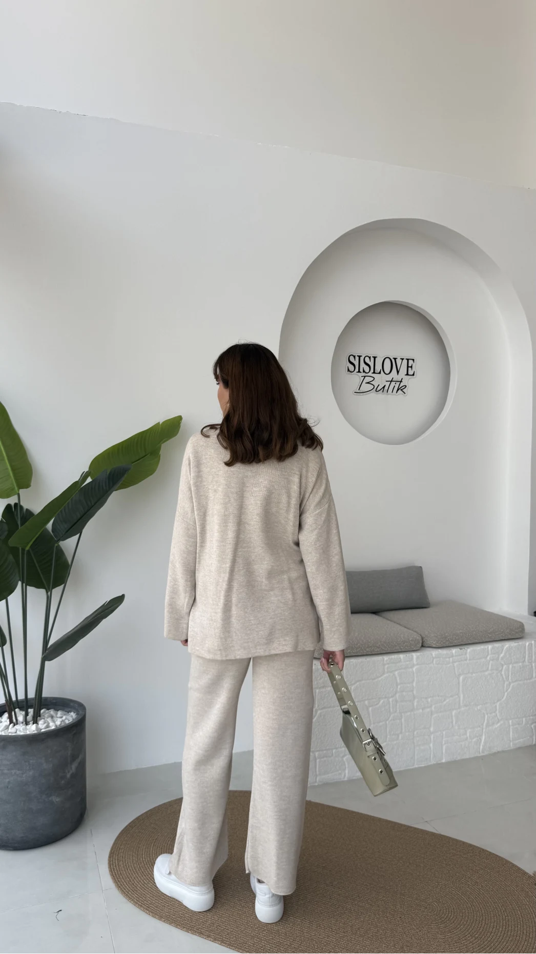 Jenny Bağlamalı Triko Takım - Taş - Kod: 7206