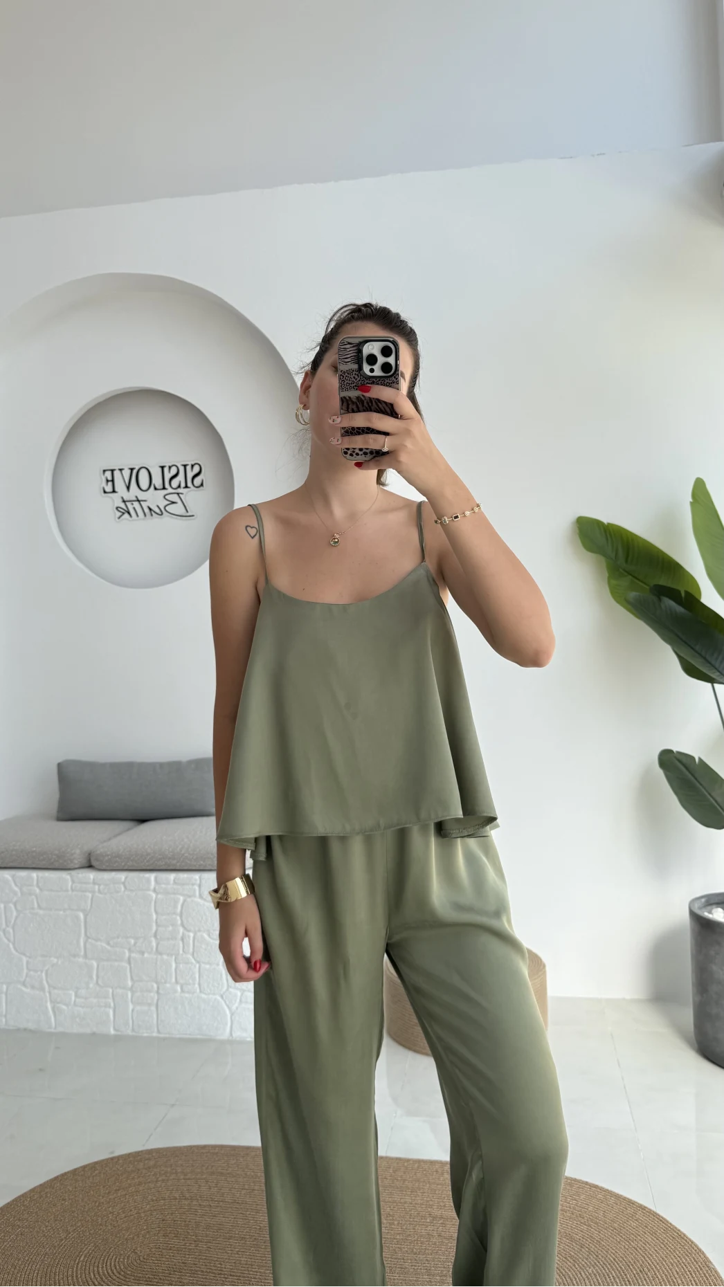 June Askılı Bluz Pantolon Takım - Haki - 51043