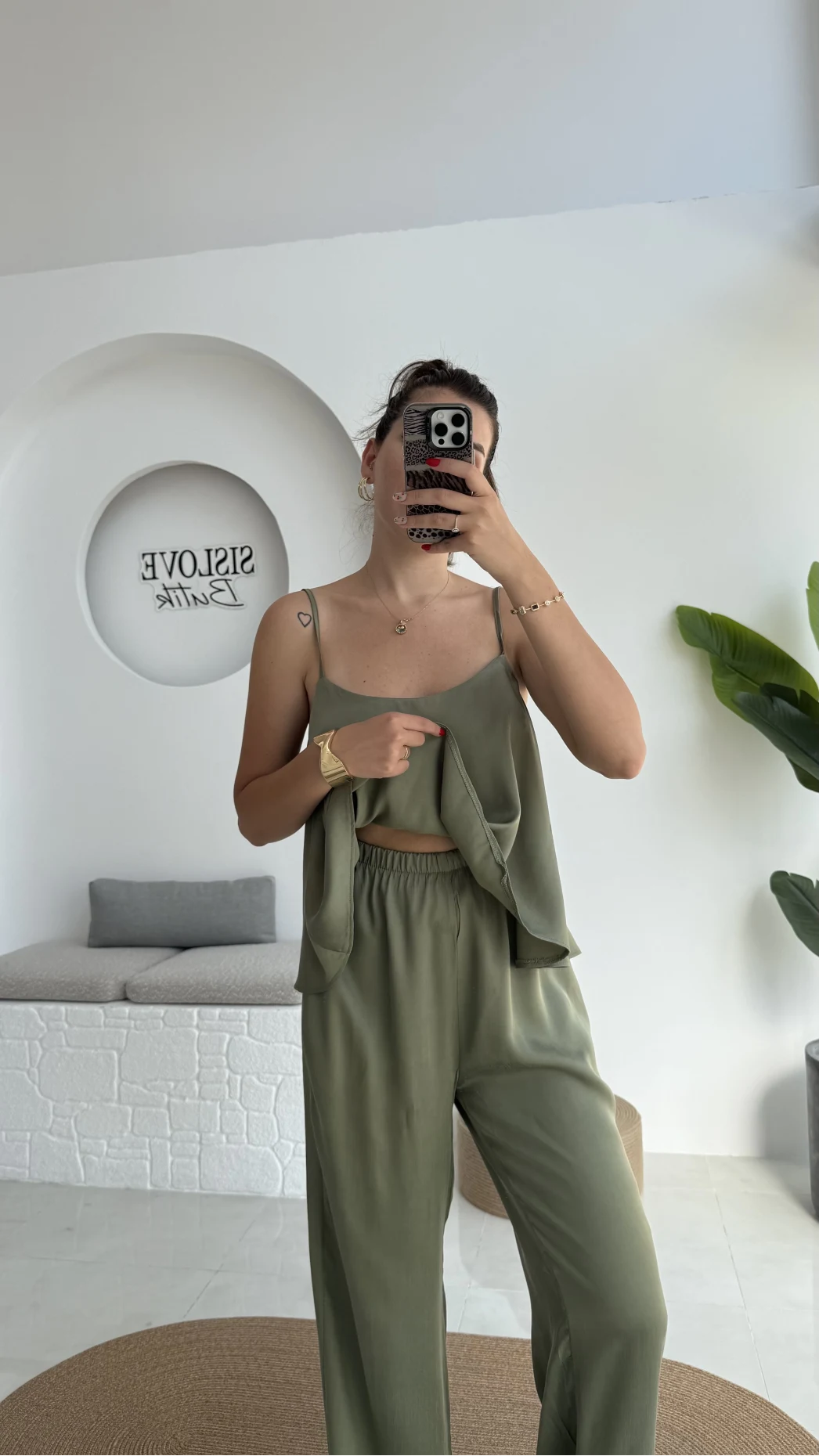 June Askılı Bluz Pantolon Takım - Haki - 51043