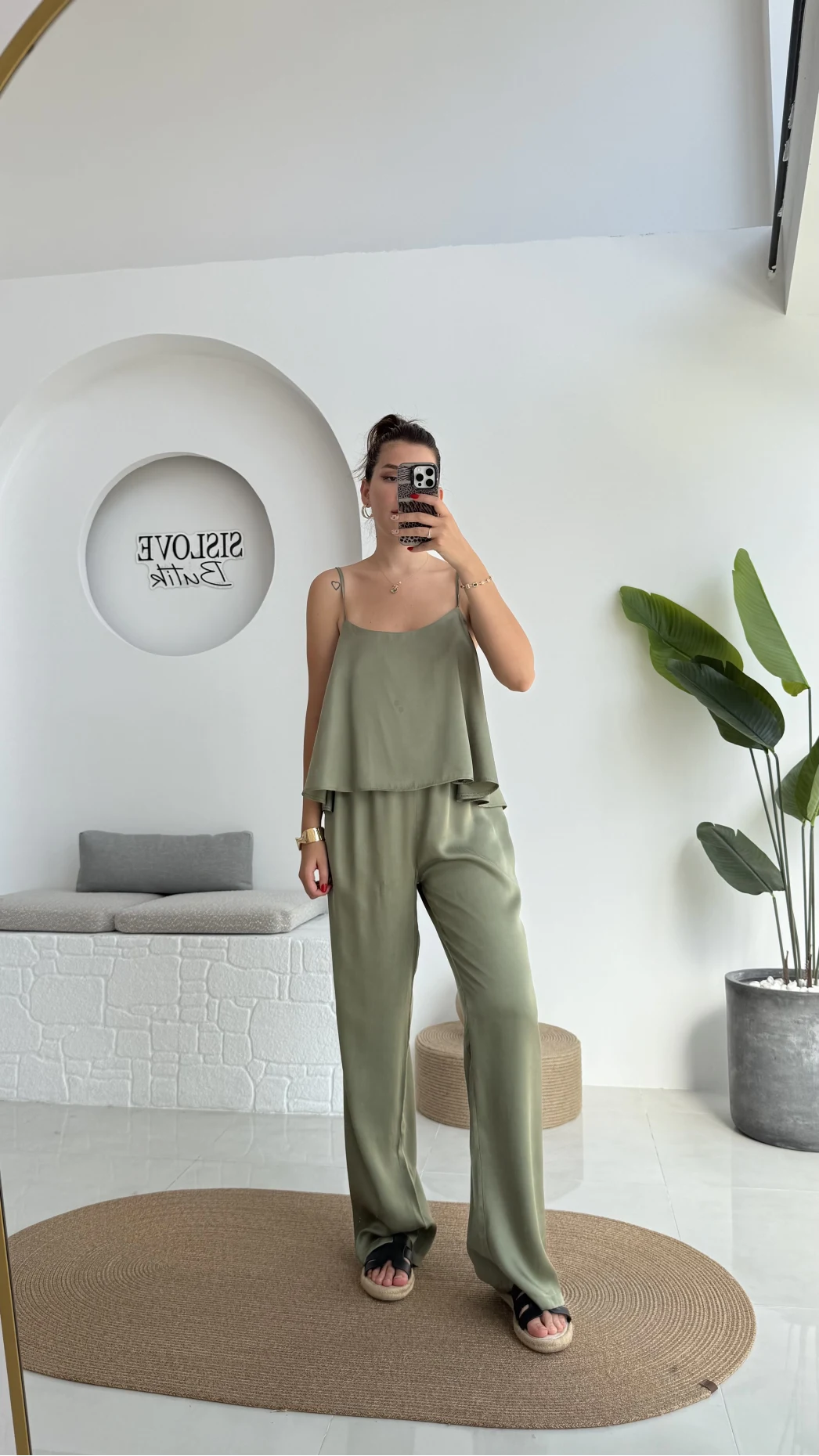 June Askılı Bluz Pantolon Takım - Haki - 51043