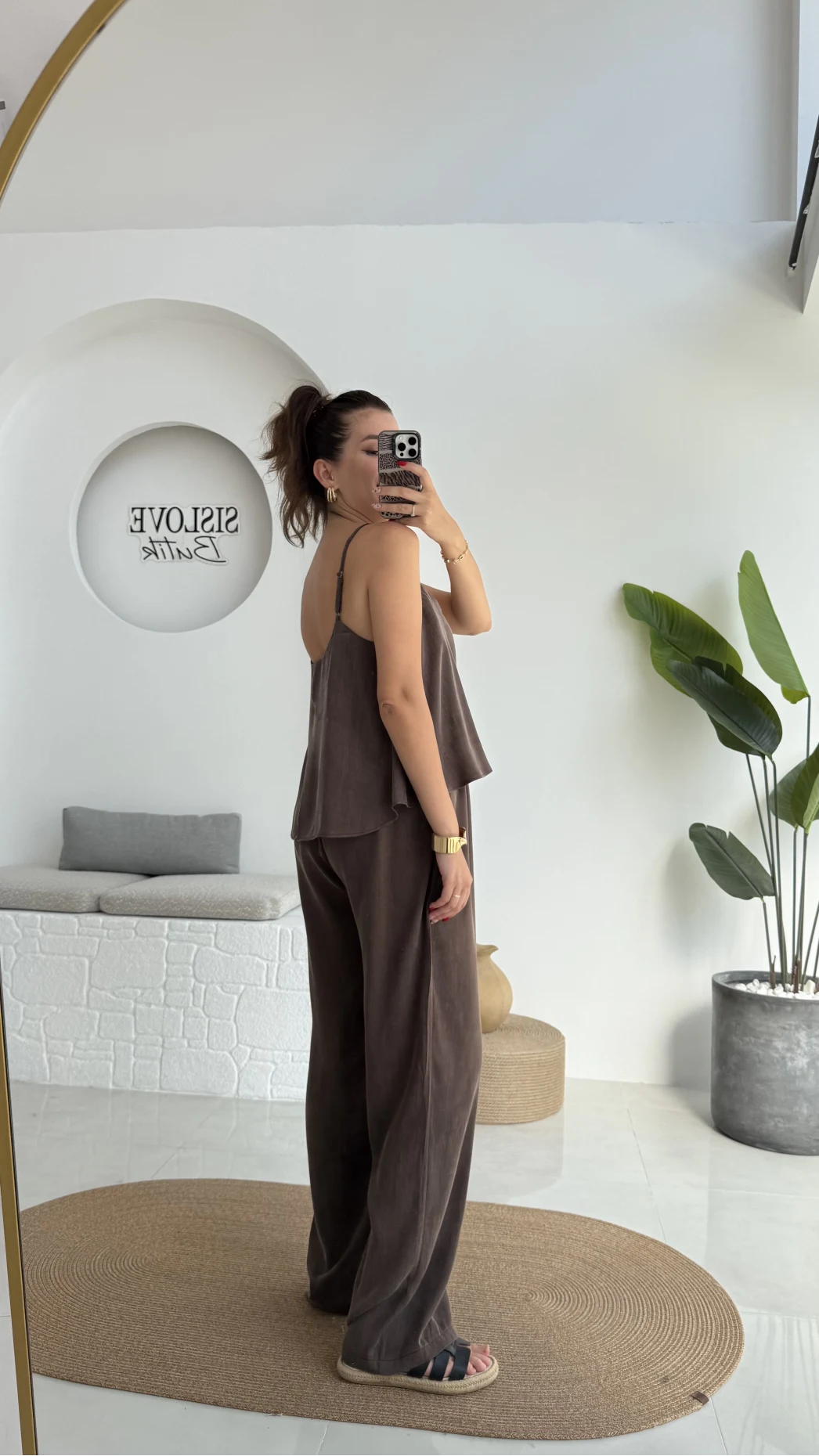 June Askılı Bluz Pantolon Takım - Kahve - 51043