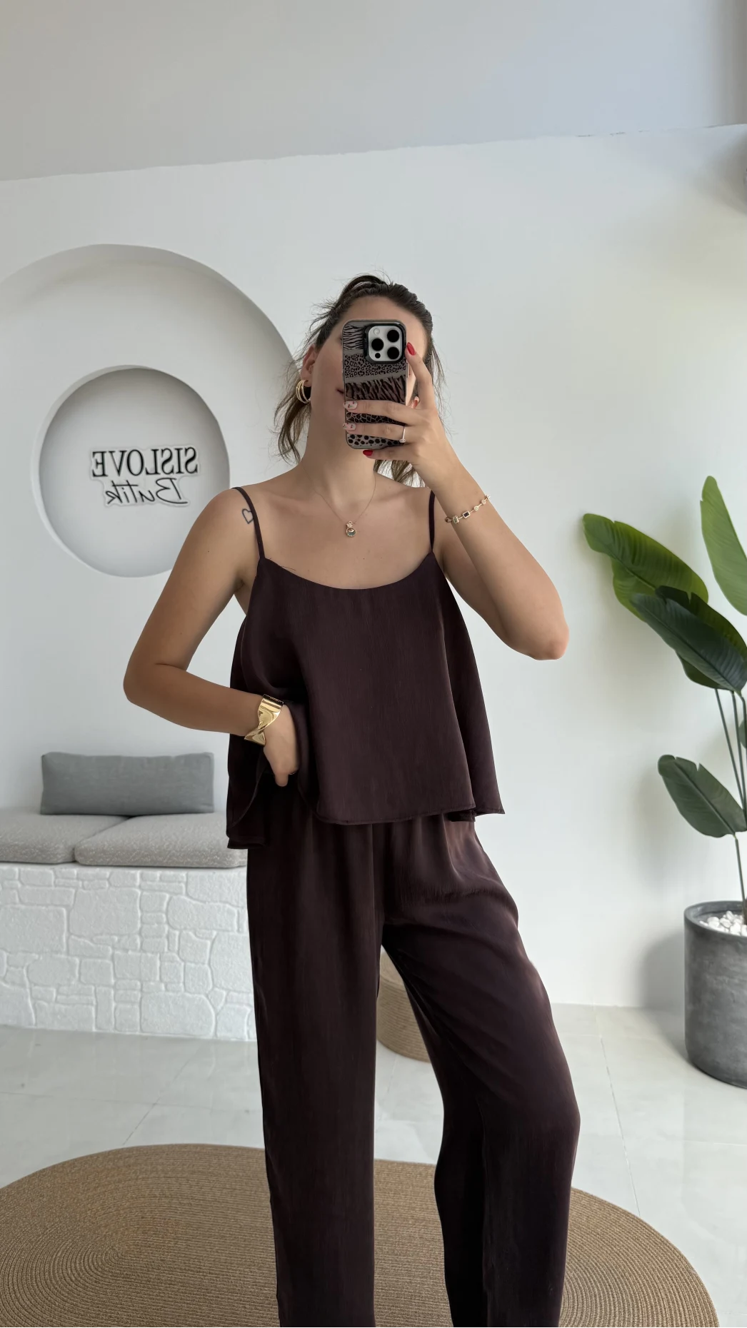 June Askılı Bluz Pantolon Takım - Mürdüm - 51043