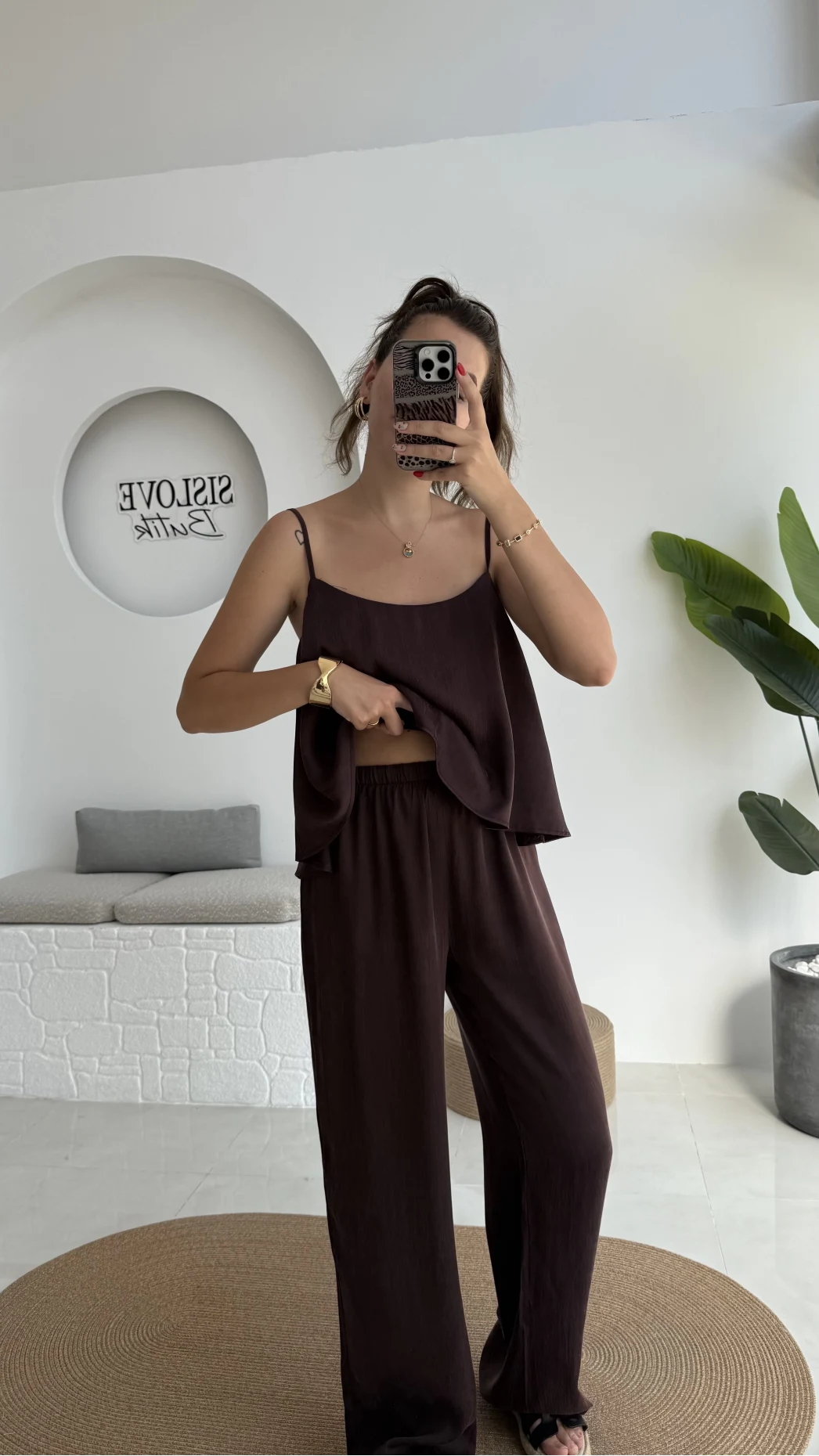 June Askılı Bluz Pantolon Takım - Mürdüm - 51043
