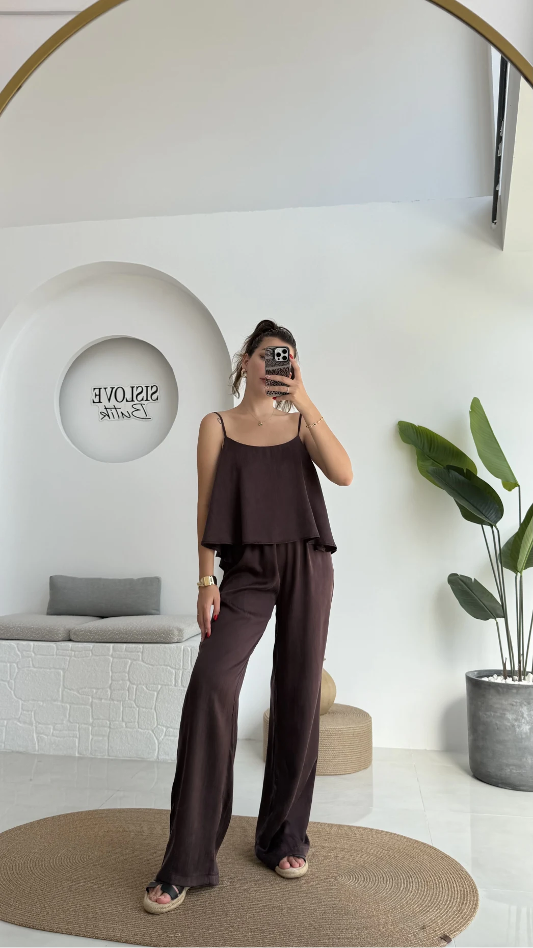 June Askılı Bluz Pantolon Takım - Mürdüm - 51043