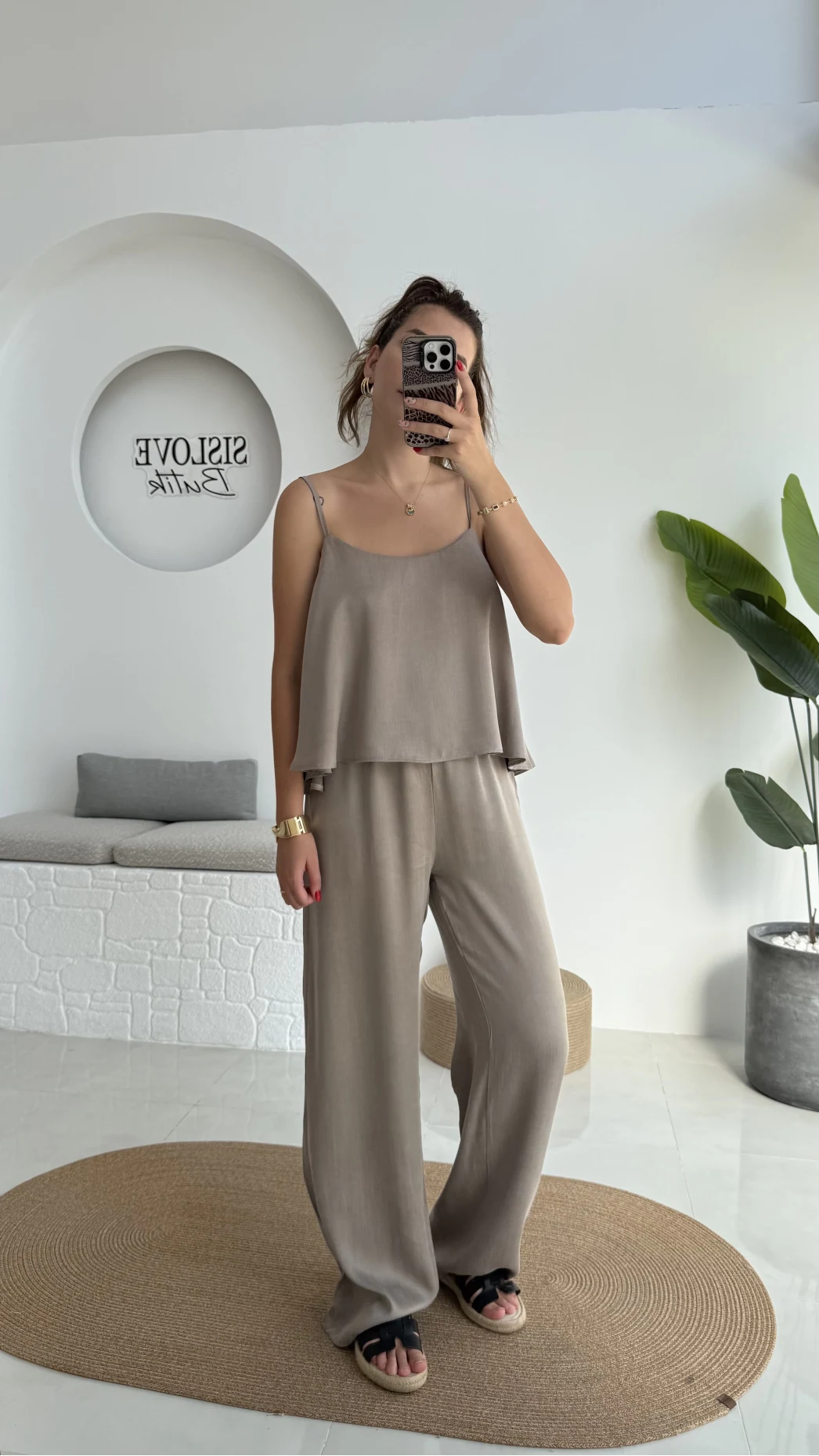 June Askılı Bluz Pantolon Takım - Vizon - 51043