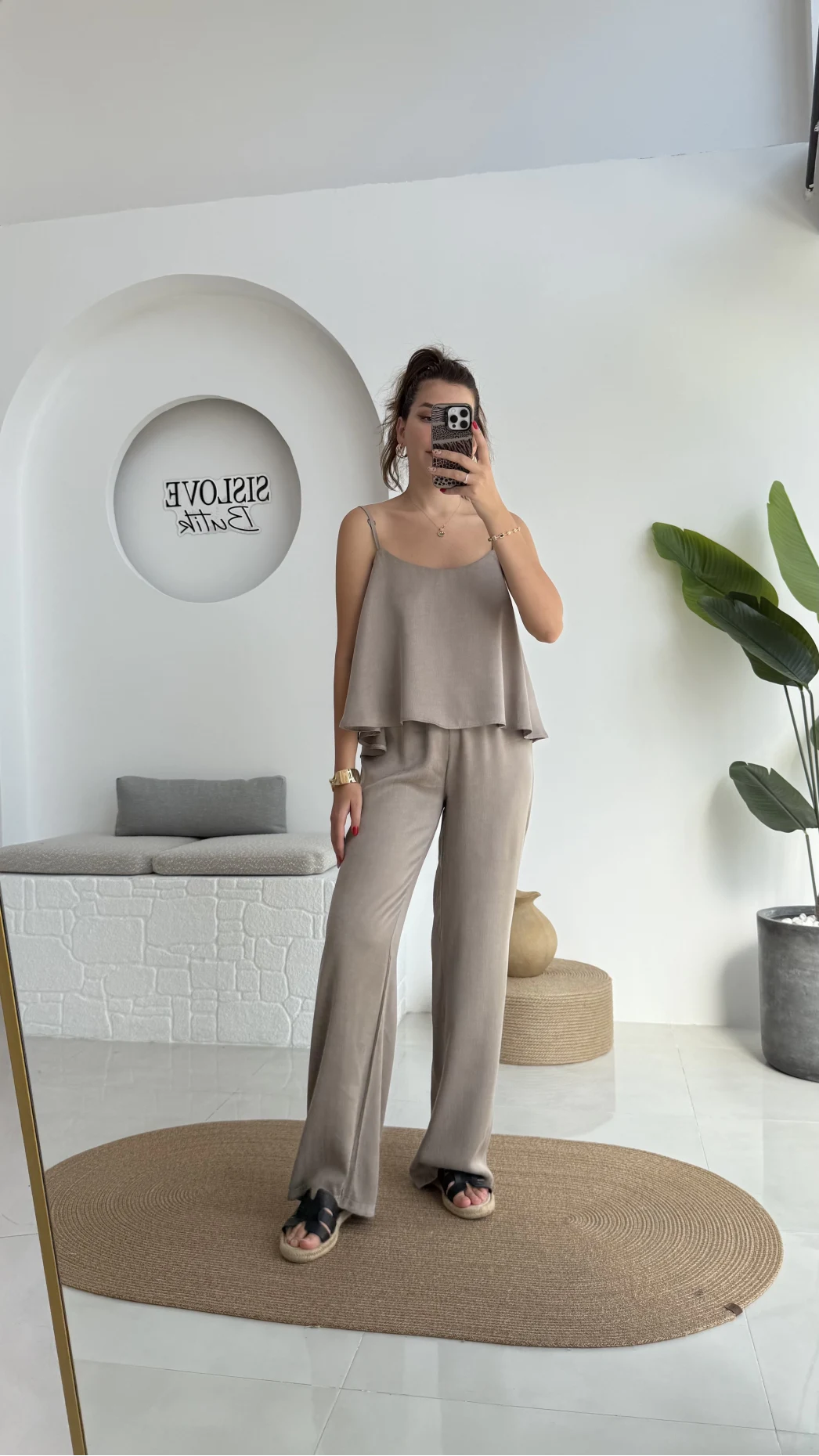 June Askılı Bluz Pantolon Takım - Vizon - 51043