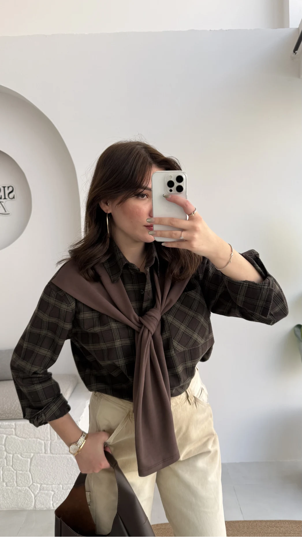 Juniper Ekose Desenli Bağlama Detaylı Oduncu Gömlek - Acı Kahve