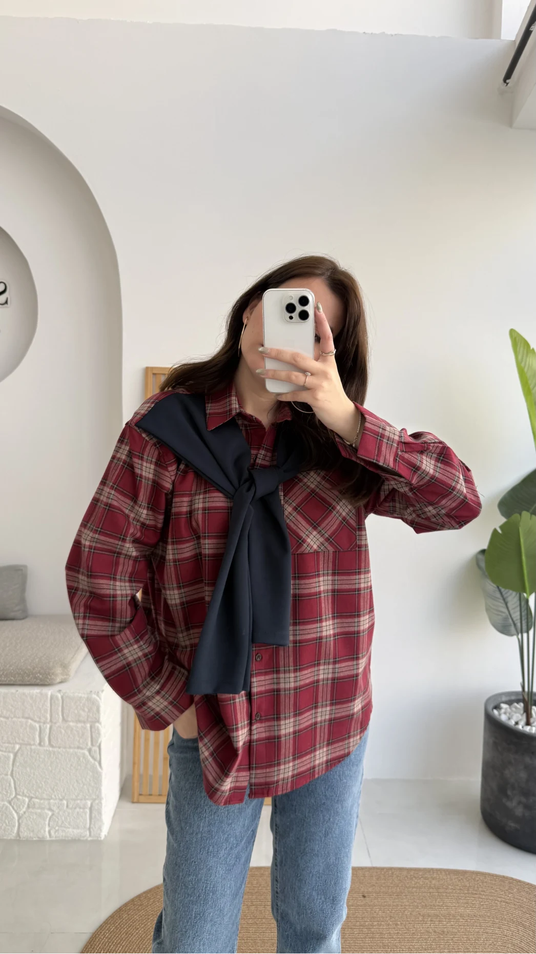 Juniper Ekose Desenli Bağlama Detaylı Oduncu Gömlek - Bordo