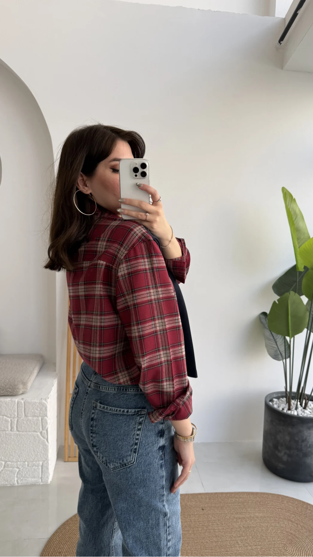 Juniper Ekose Desenli Bağlama Detaylı Oduncu Gömlek - Bordo