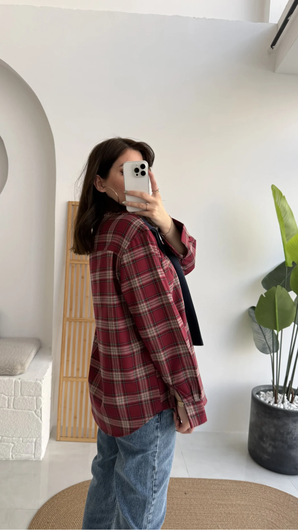 Juniper Ekose Desenli Bağlama Detaylı Oduncu Gömlek - Bordo