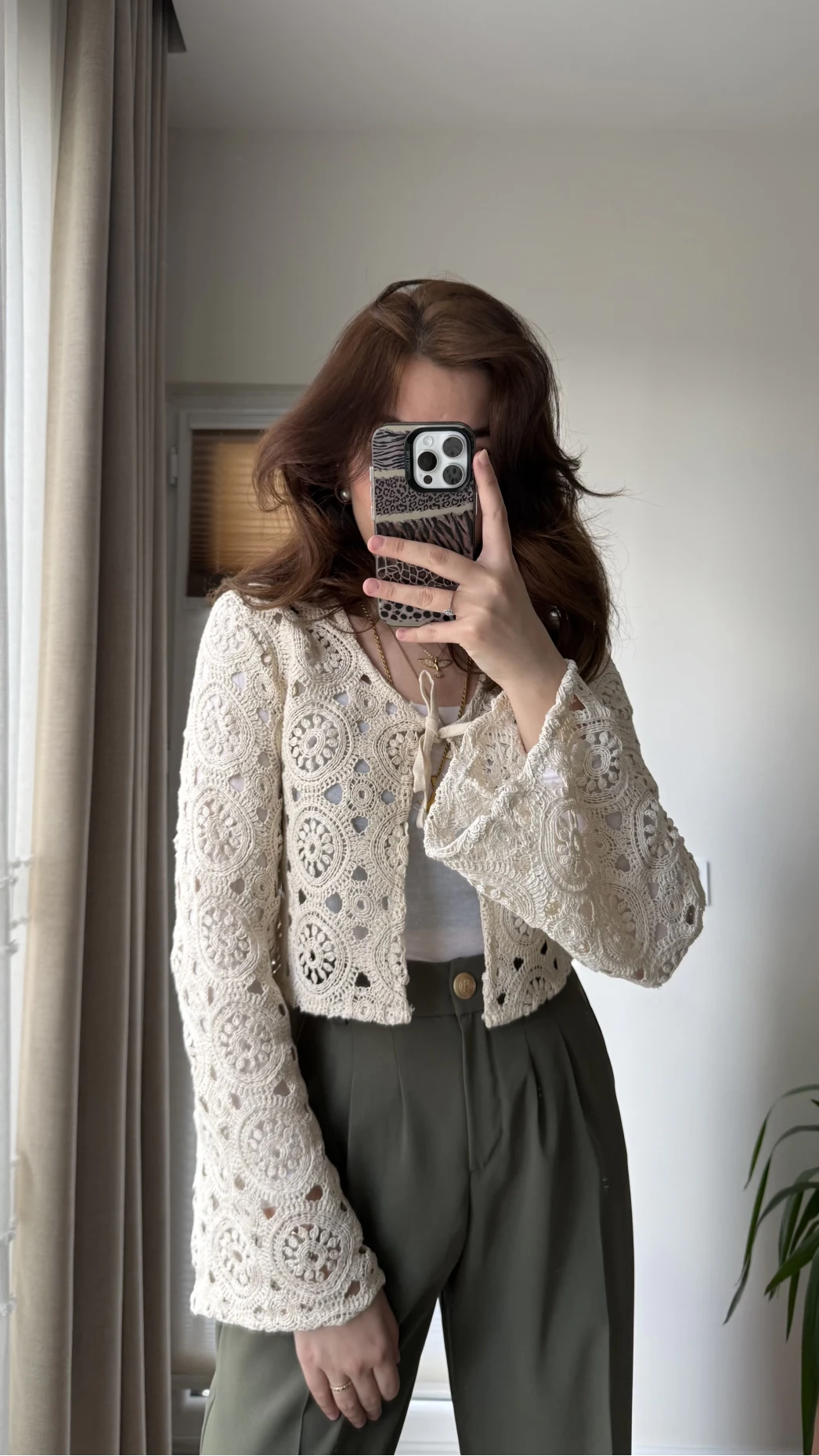 Jüt Desenli Hırka Krem