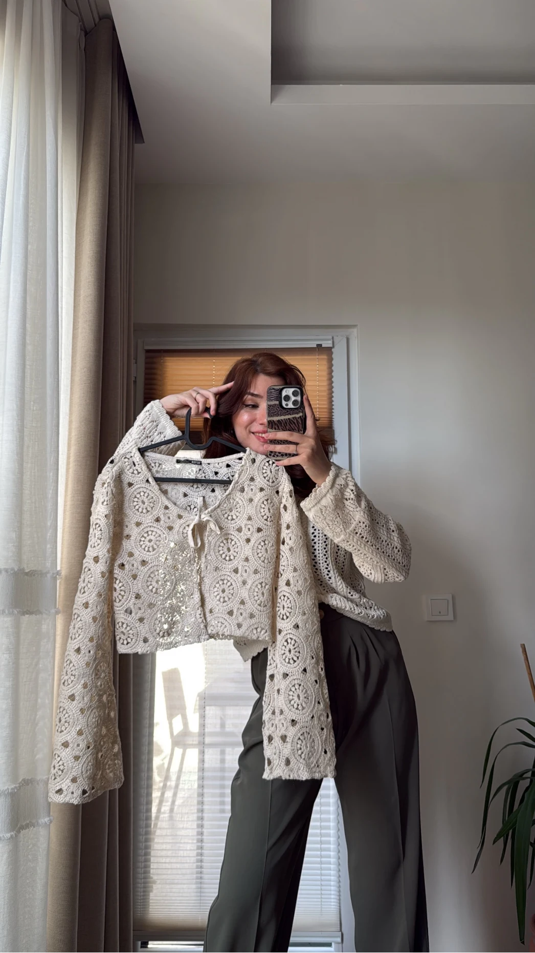 Jüt Desenli Hırka Krem