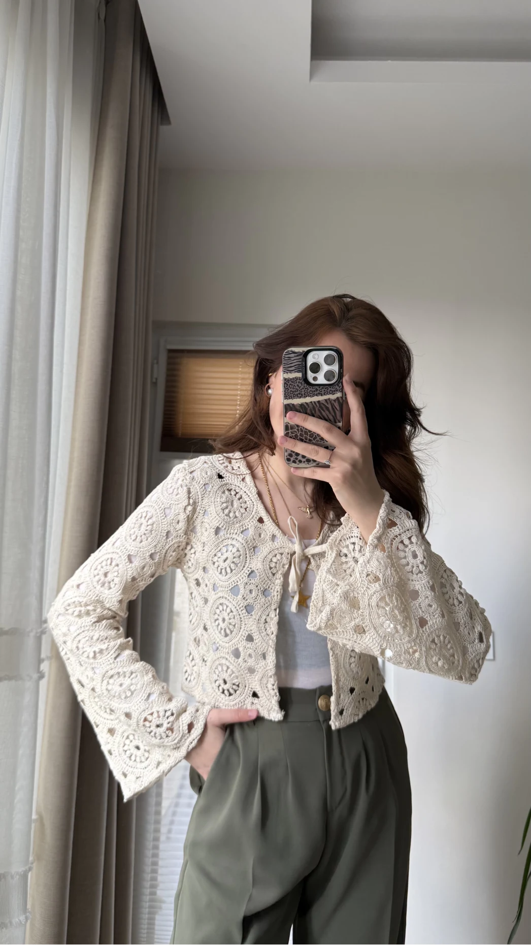 Jüt Desenli Hırka Krem