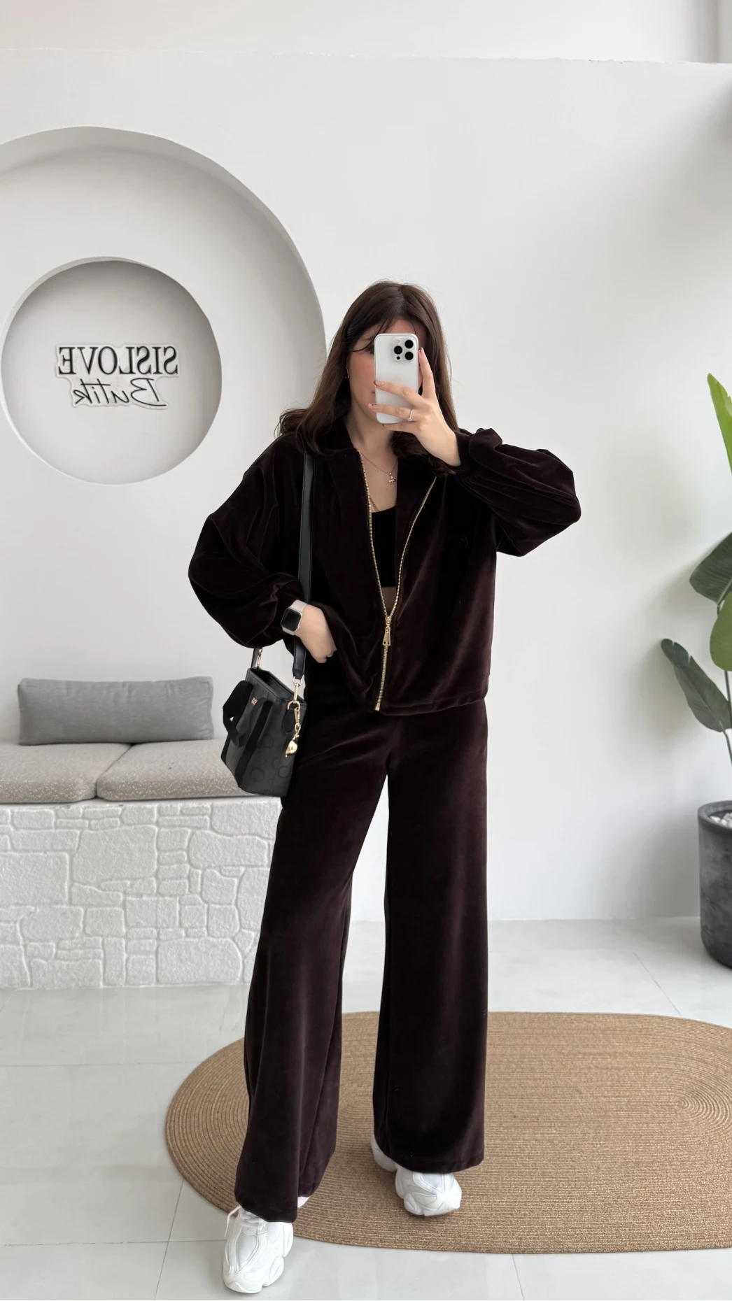 Kadife Üçlü Takım - Acı Kahve - Kod: 0097