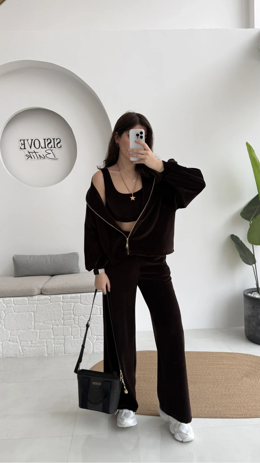 Kadife Üçlü Takım - Acı Kahve - Kod: 0097