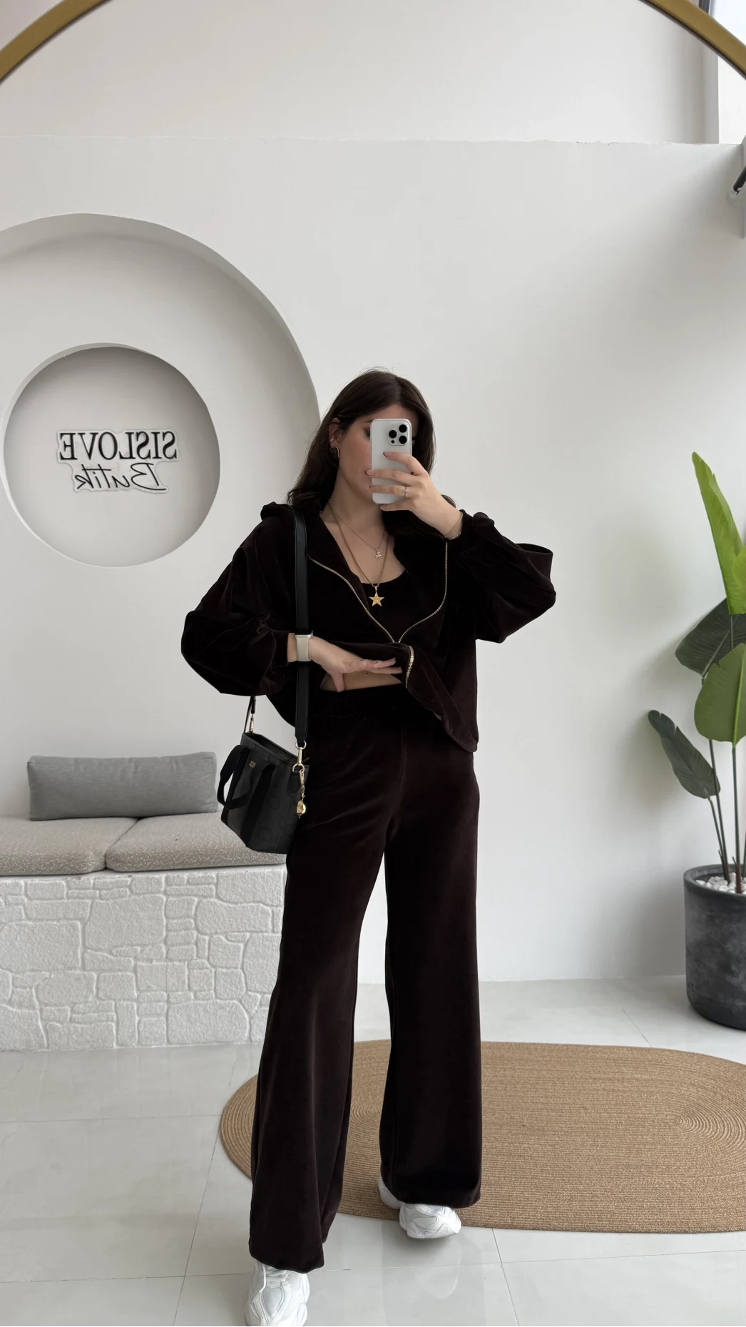 Kadife Üçlü Takım - Acı Kahve - Kod: 0097