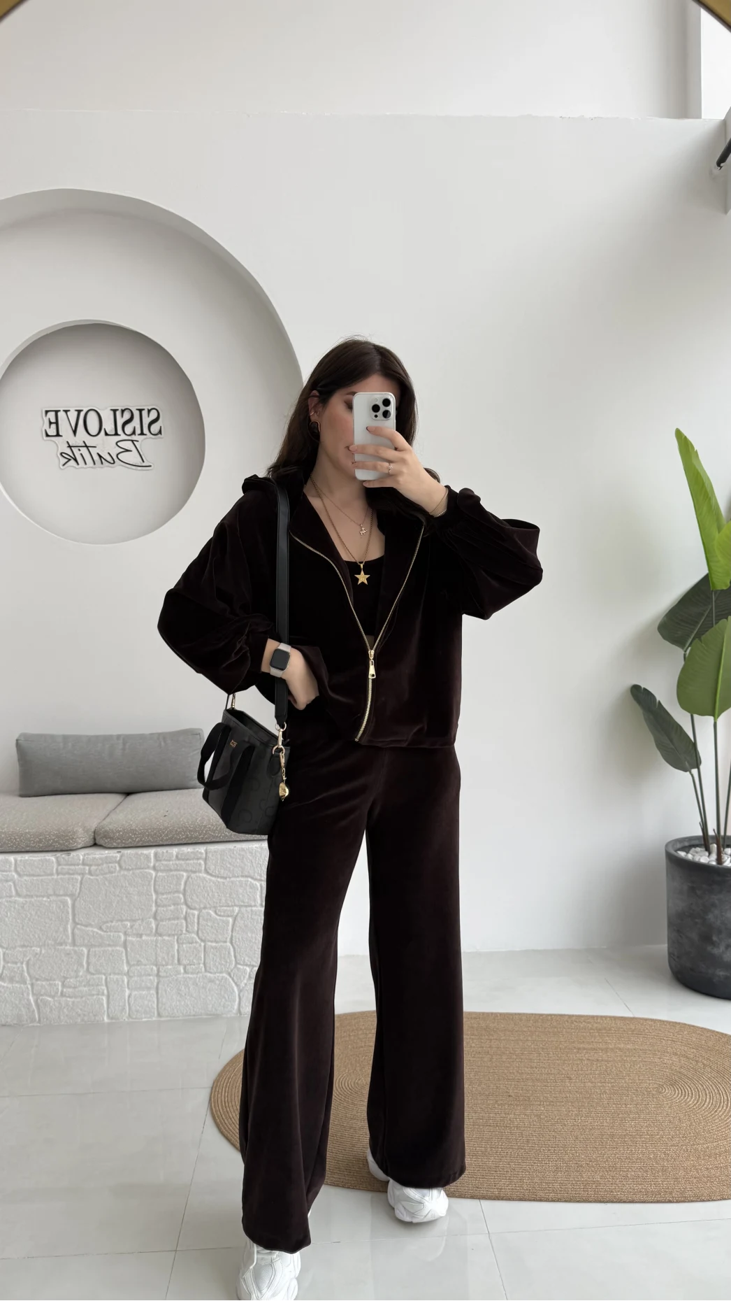 Kadife Üçlü Takım - Acı Kahve - Kod: 0097