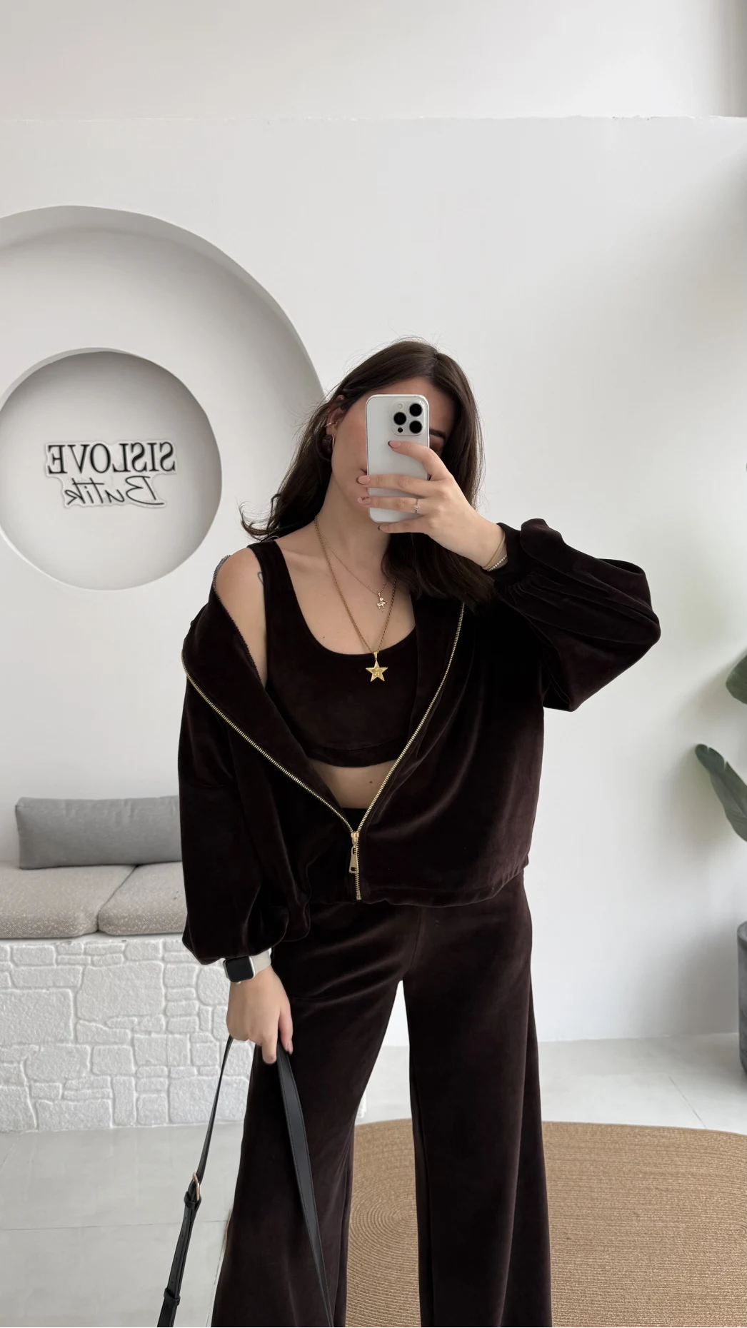 Kadife Üçlü Takım - Acı Kahve - Kod: 0097