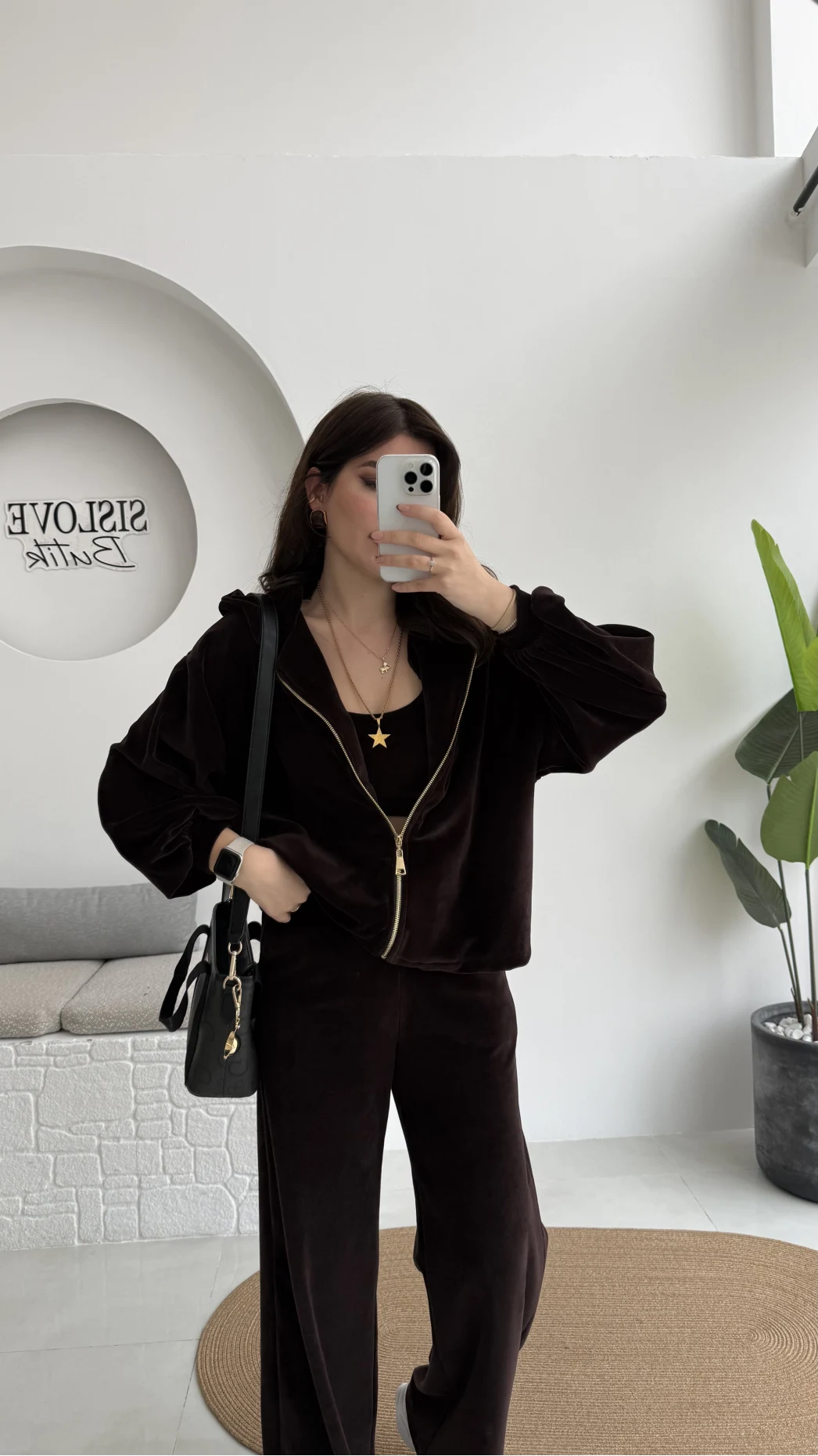 Kadife Üçlü Takım - Acı Kahve - Kod: 0097