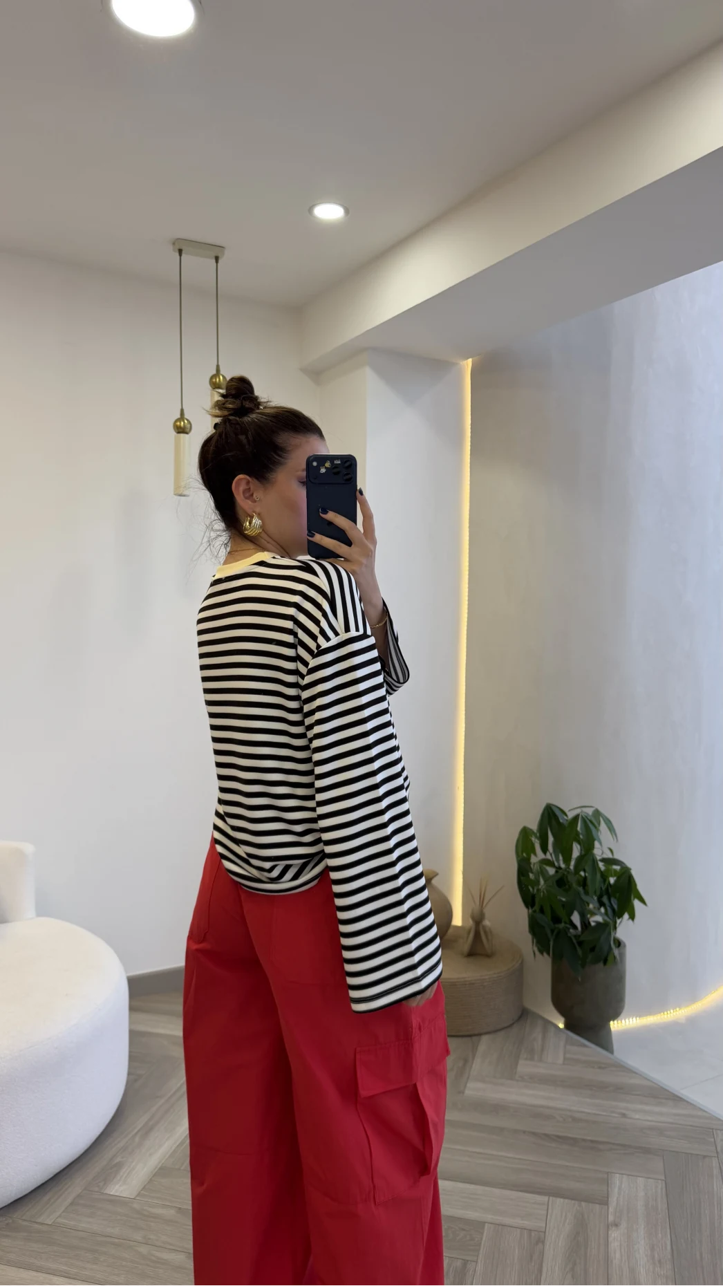 Kahve Çizgili Sarı Baskılı Sweatshirt - Kod: 1126