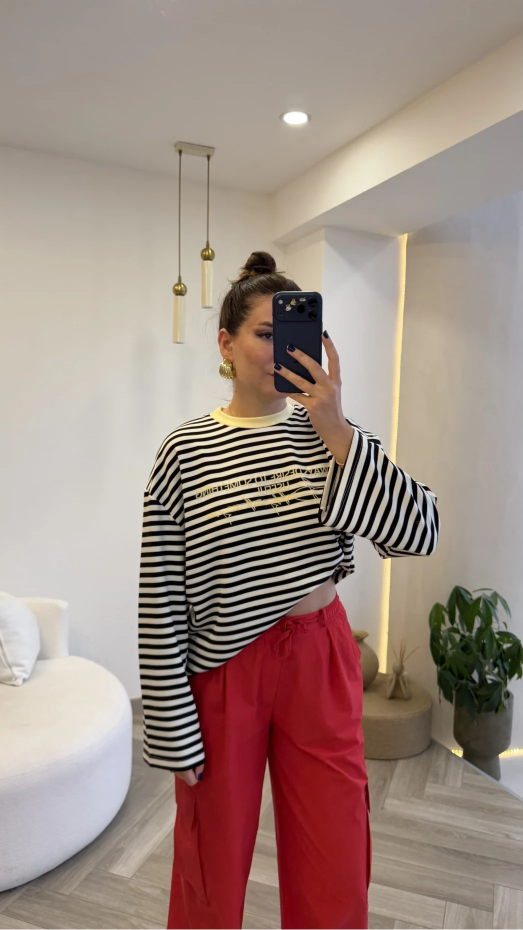 Kahve Çizgili Sarı Baskılı Sweatshirt - Kod: 1126