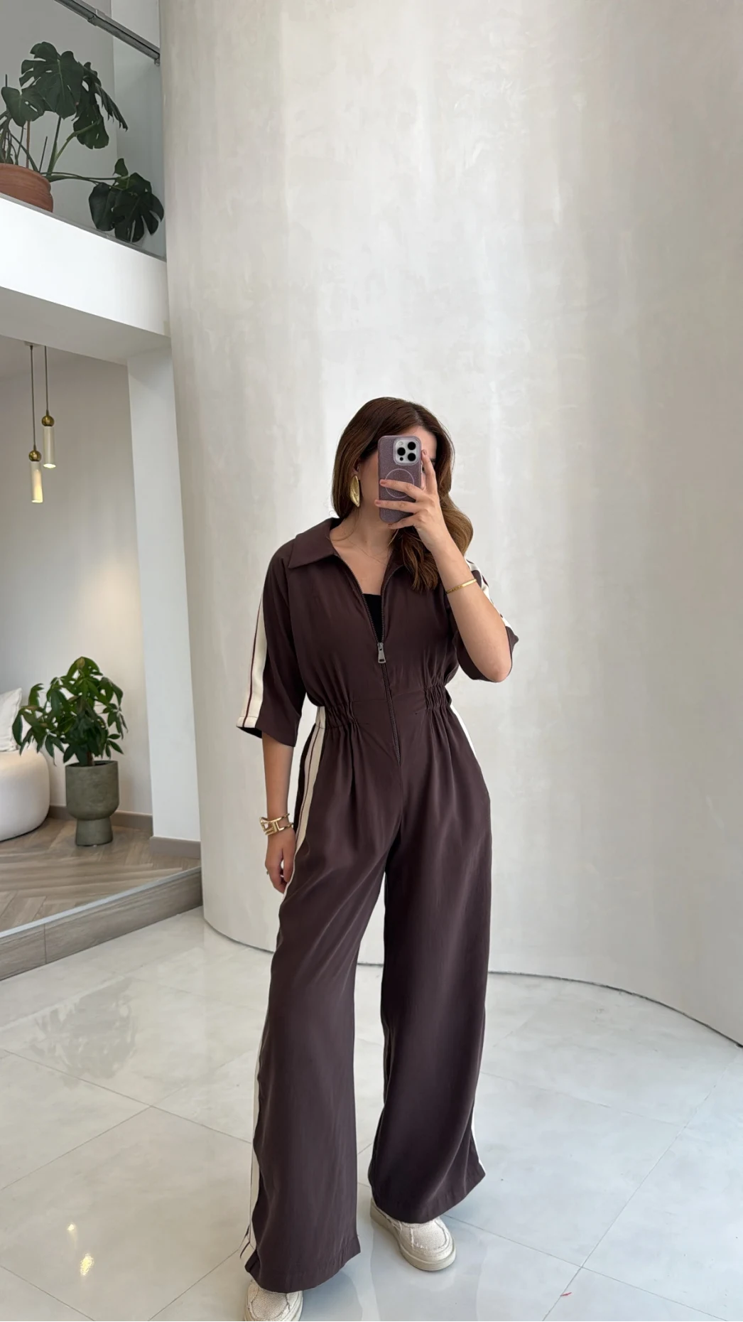 Kahve Modal Beli Lastikli Tulum - Kod: 6112