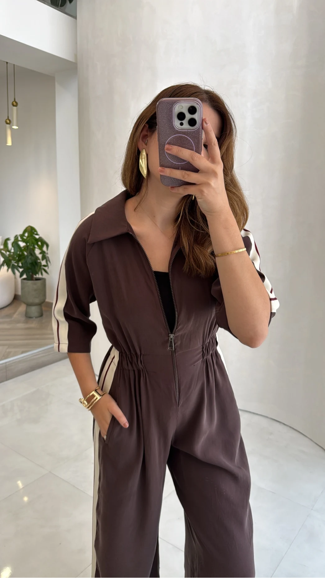 Kahve Modal Beli Lastikli Tulum - Kod: 6112