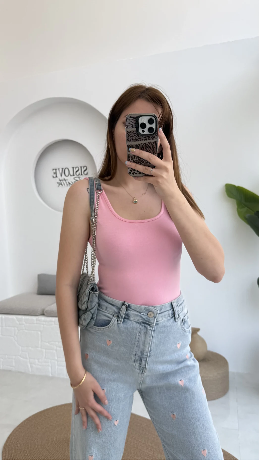 Kalın Askılı Oys Pembe T-Shirt