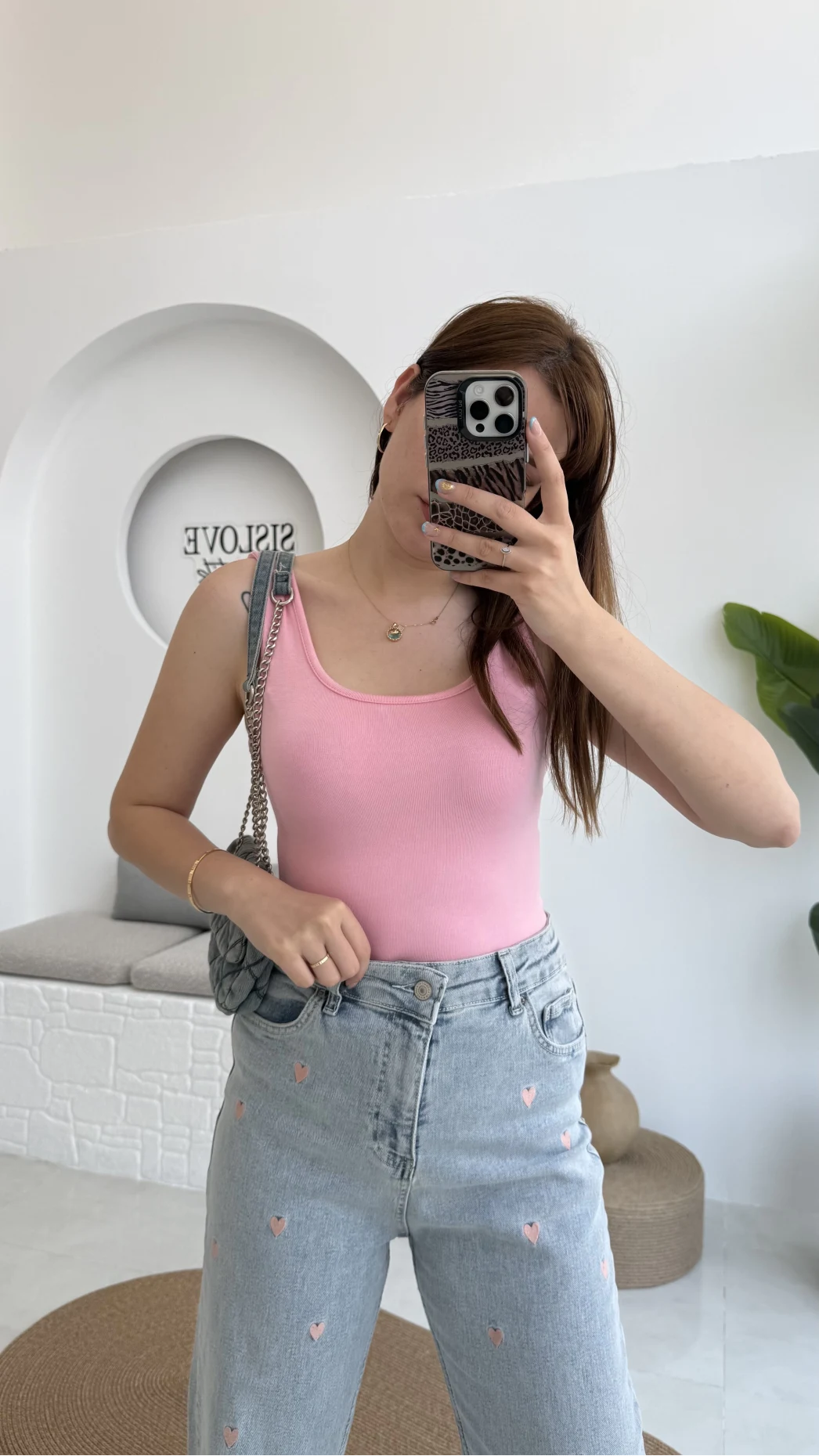 Kalın Askılı Oys Pembe T-Shirt