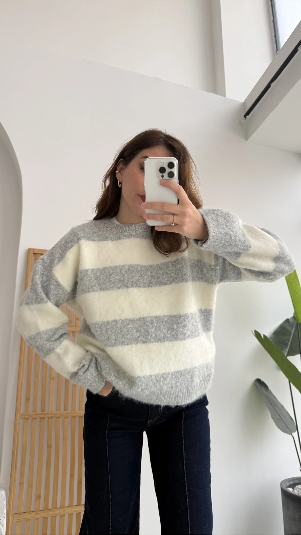 Kalın Çizgili Kazak - Gri