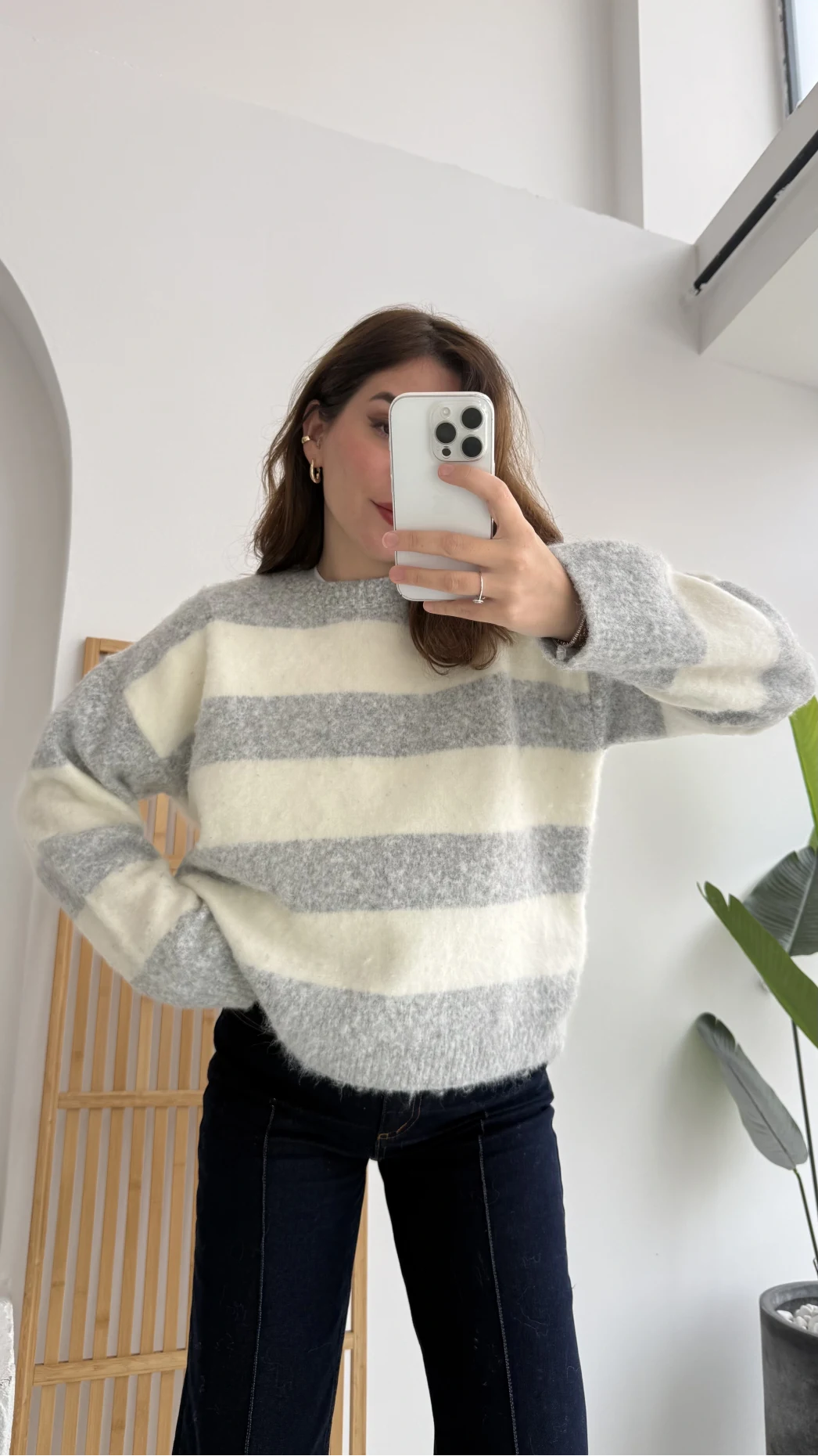 Kalın Çizgili Kazak - Gri