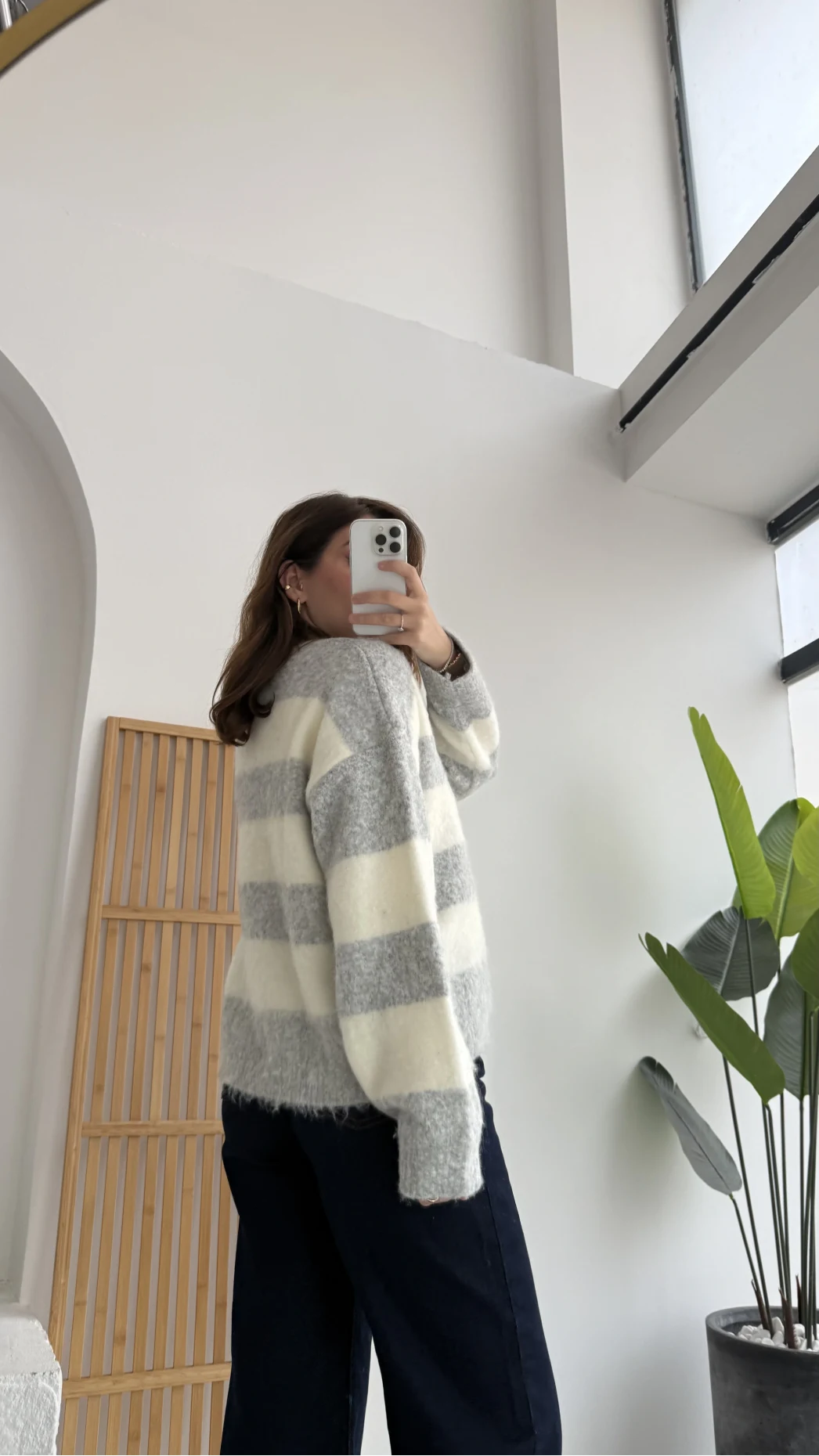 Kalın Çizgili Kazak - Gri