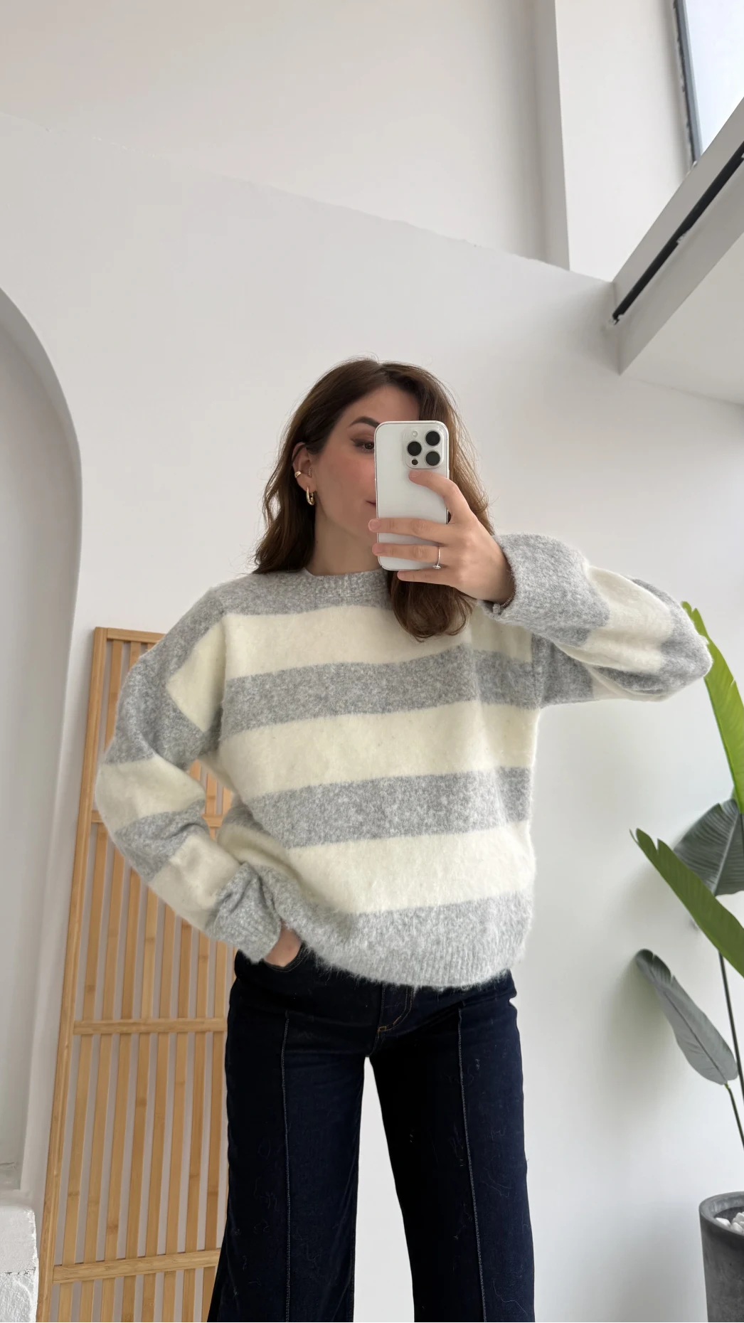 Kalın Çizgili Kazak - Gri