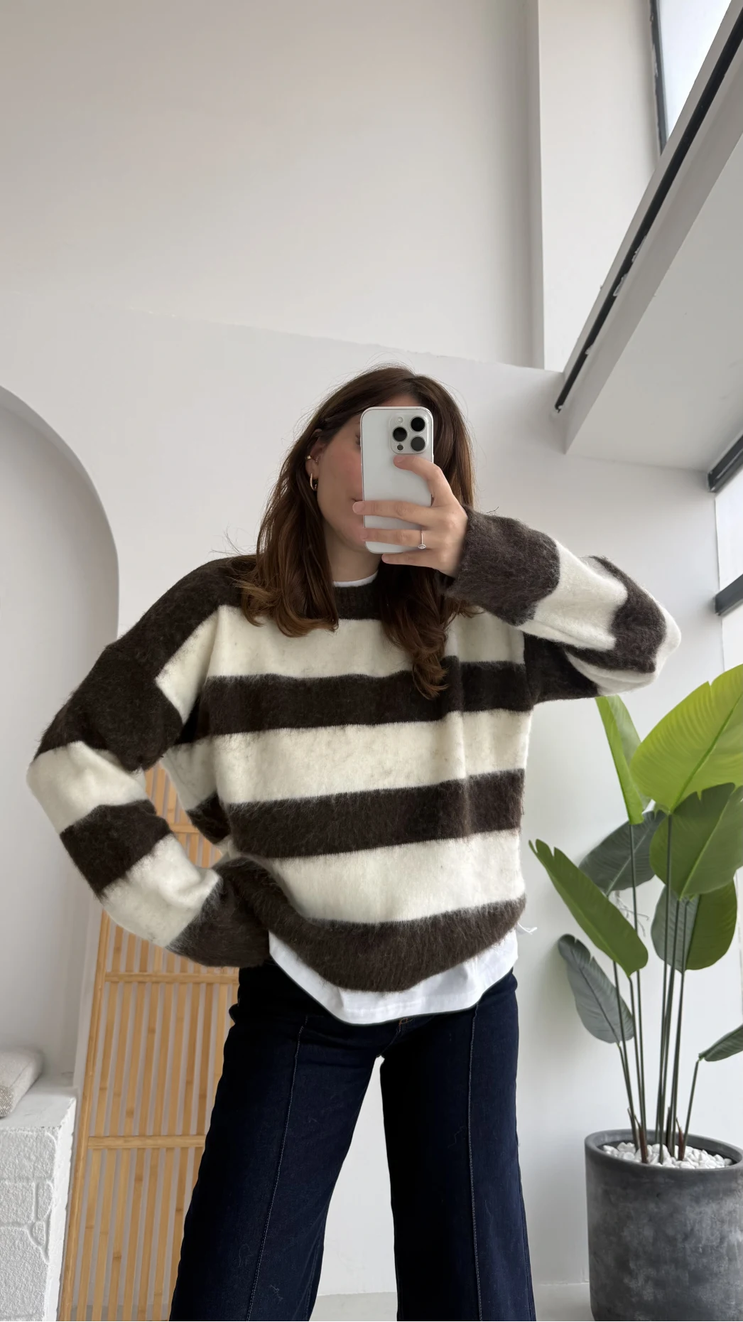 Kalın Çizgili Kazak - Kahverengi